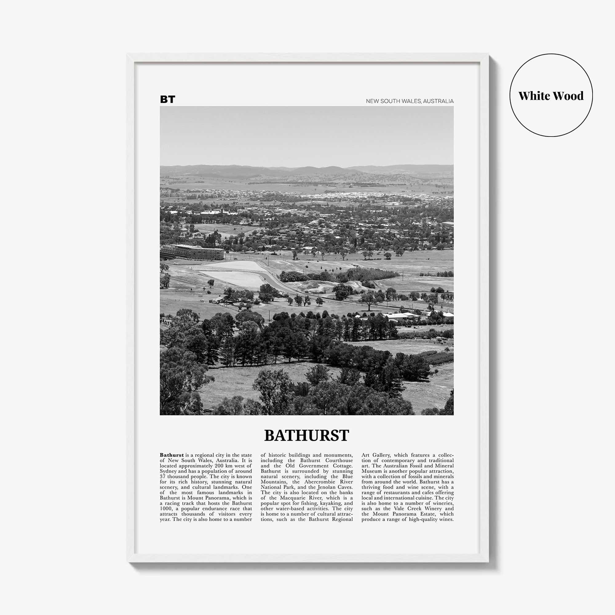 Bathurst Print Black and White, Bathurst Wall Art, Bathurst Poster, Bathurst Photo, Bathurst Wall Décor, Bathurst Map, Australia