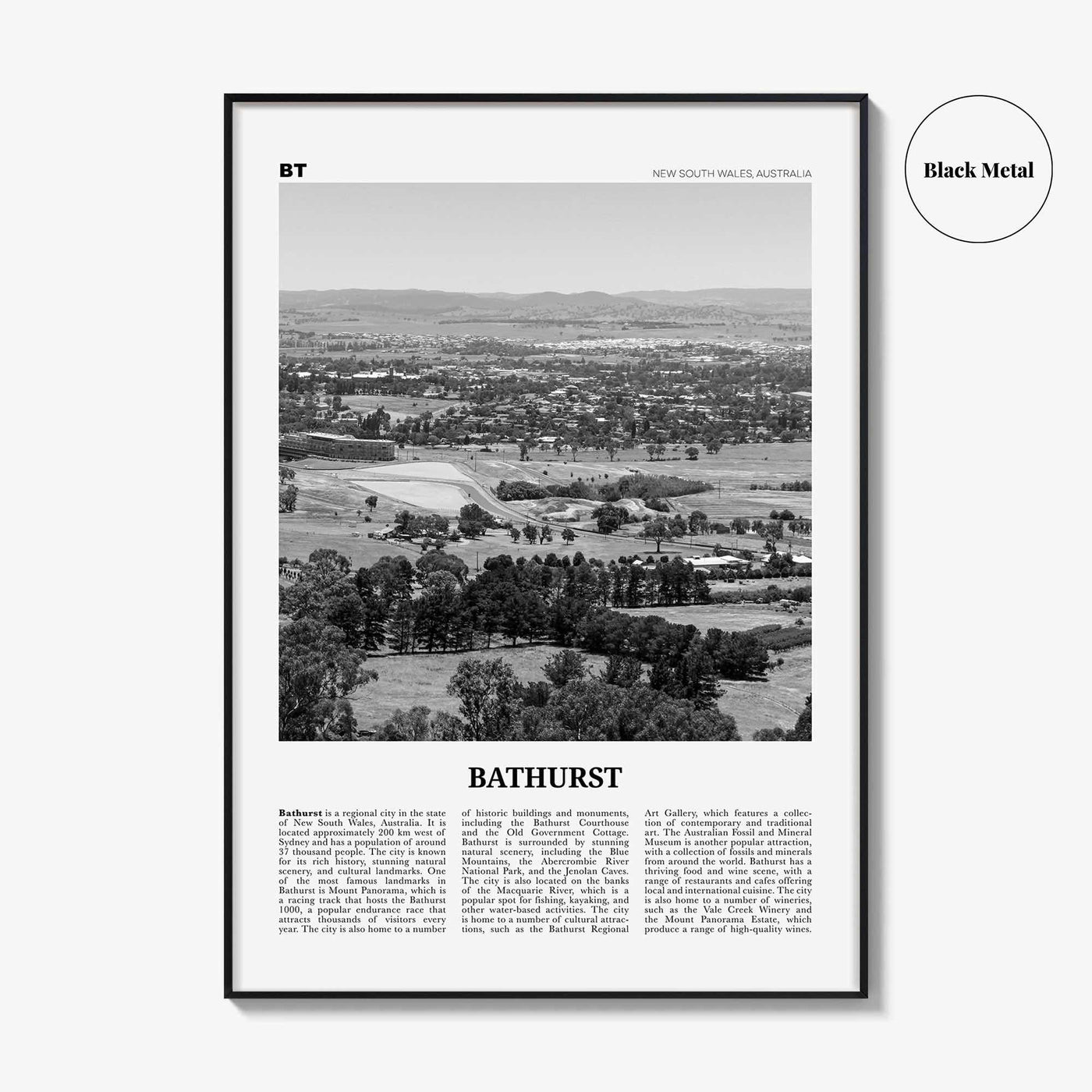 Bathurst Print Black and White, Bathurst Wall Art, Bathurst Poster, Bathurst Photo, Bathurst Wall Décor, Bathurst Map, Australia