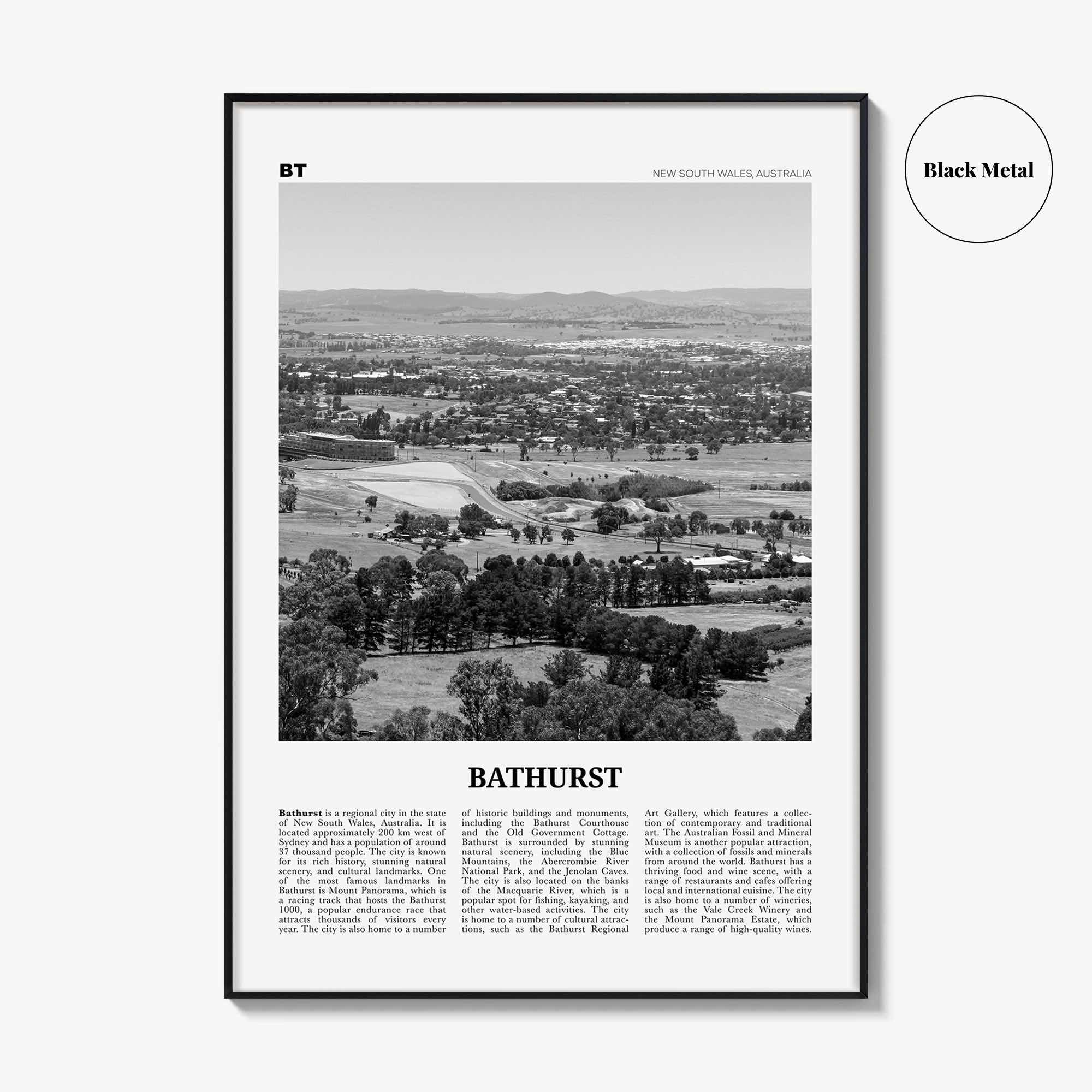 Bathurst Print Black and White, Bathurst Wall Art, Bathurst Poster, Bathurst Photo, Bathurst Wall Décor, Bathurst Map, Australia