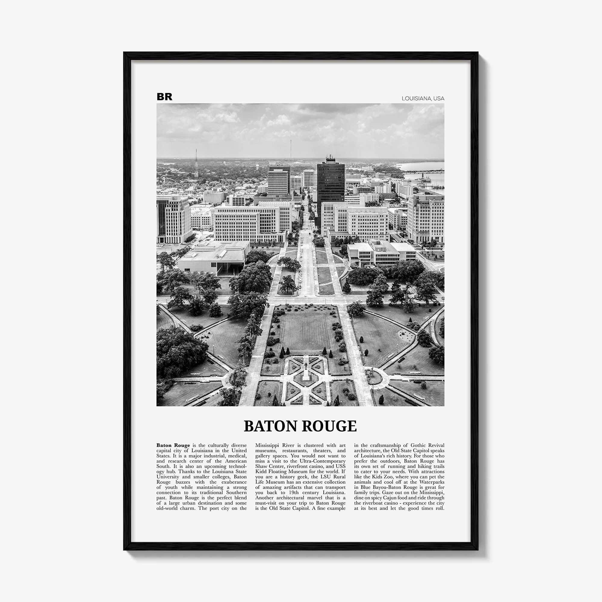 Baton Rouge Print Black and White, Baton Rouge Wall Art, Baton Rouge Poster, Baton Rouge Photo, Baton Rouge Wall Décor, Louisiana, USA