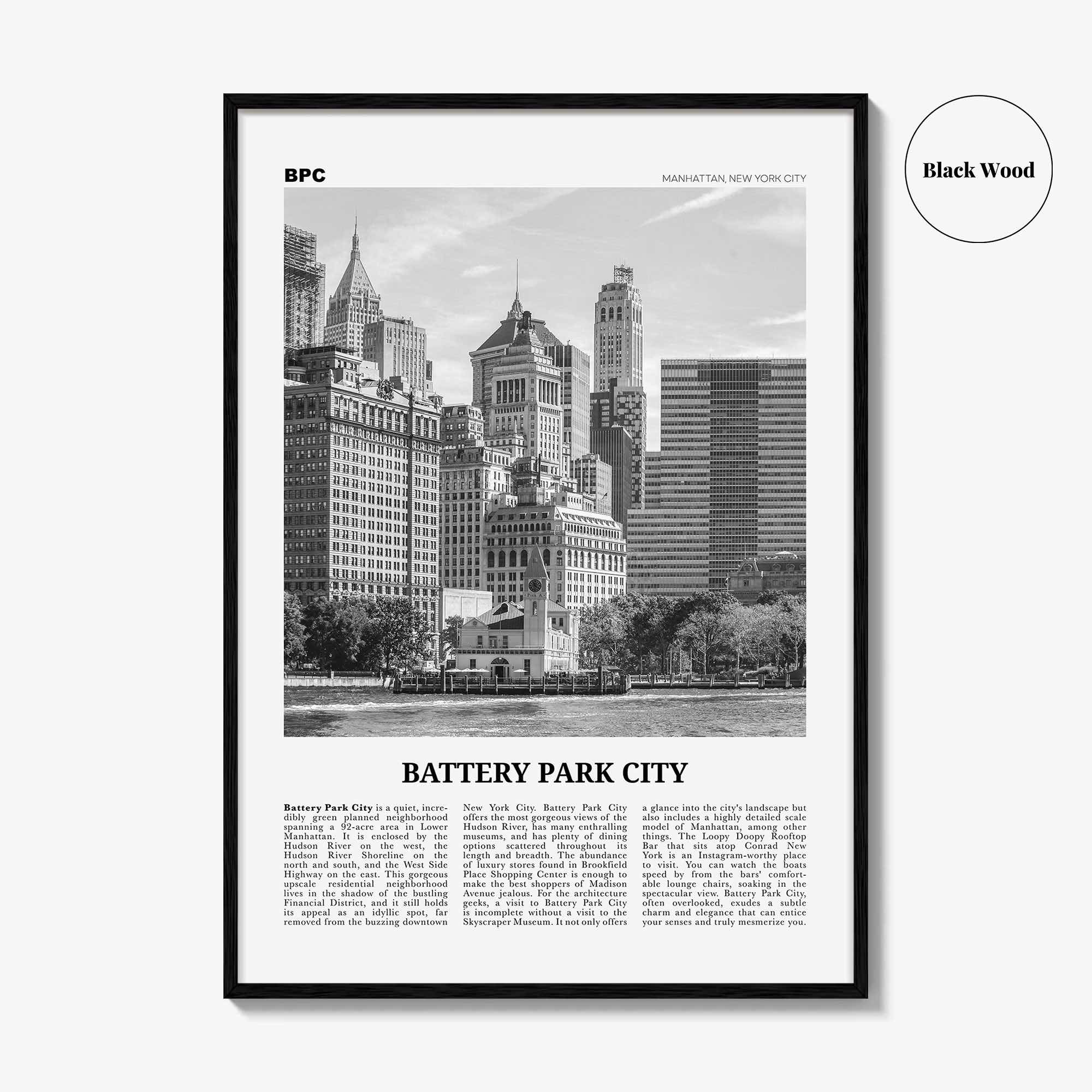 Battery Park City Print Black and White, Battery Park City Wall Art, Battery Park City Poster, Battery Park City Photo, New York City, USA