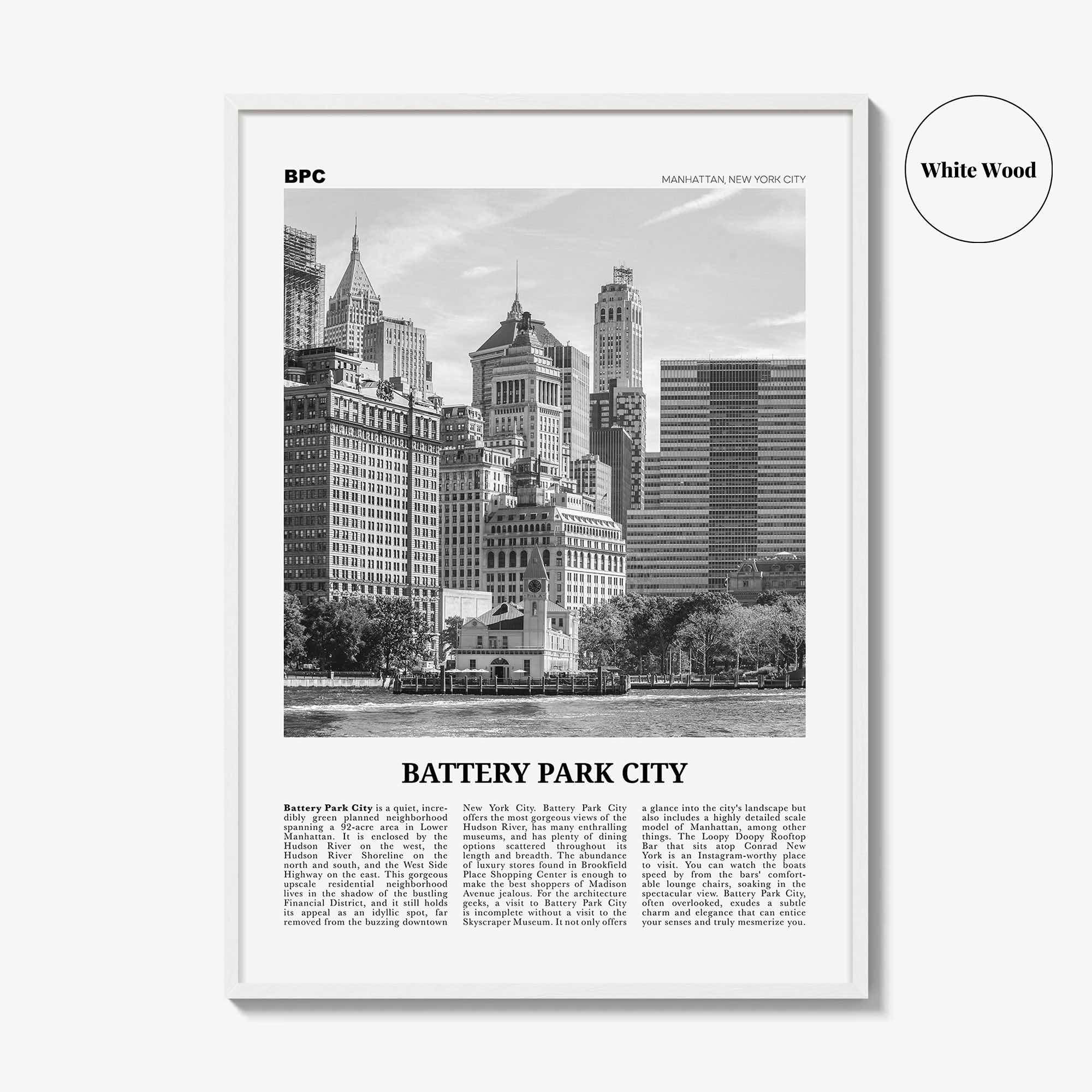 Battery Park City Print Black and White, Battery Park City Wall Art, Battery Park City Poster, Battery Park City Photo, New York City, USA