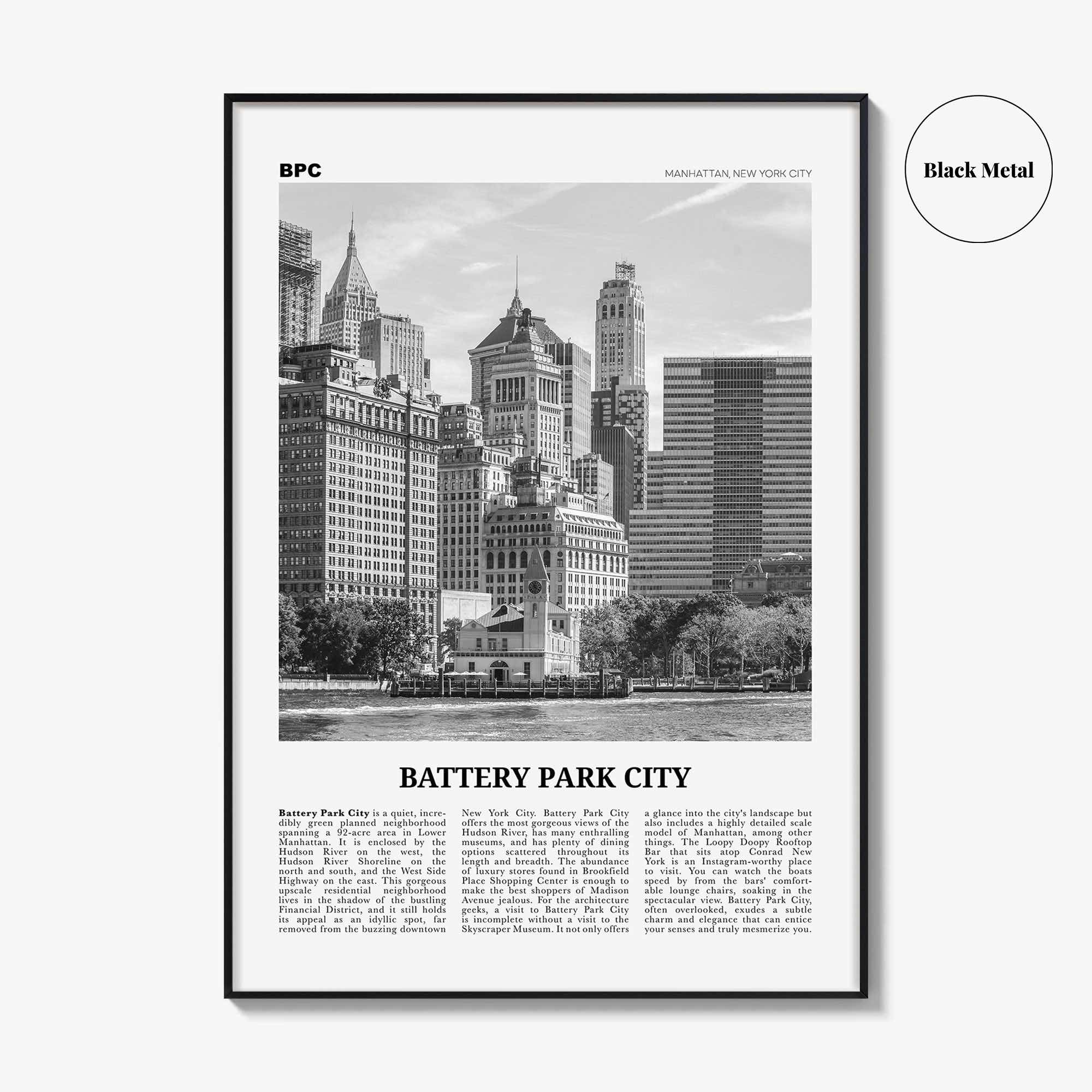 Battery Park City Print Black and White, Battery Park City Wall Art, Battery Park City Poster, Battery Park City Photo, New York City, USA