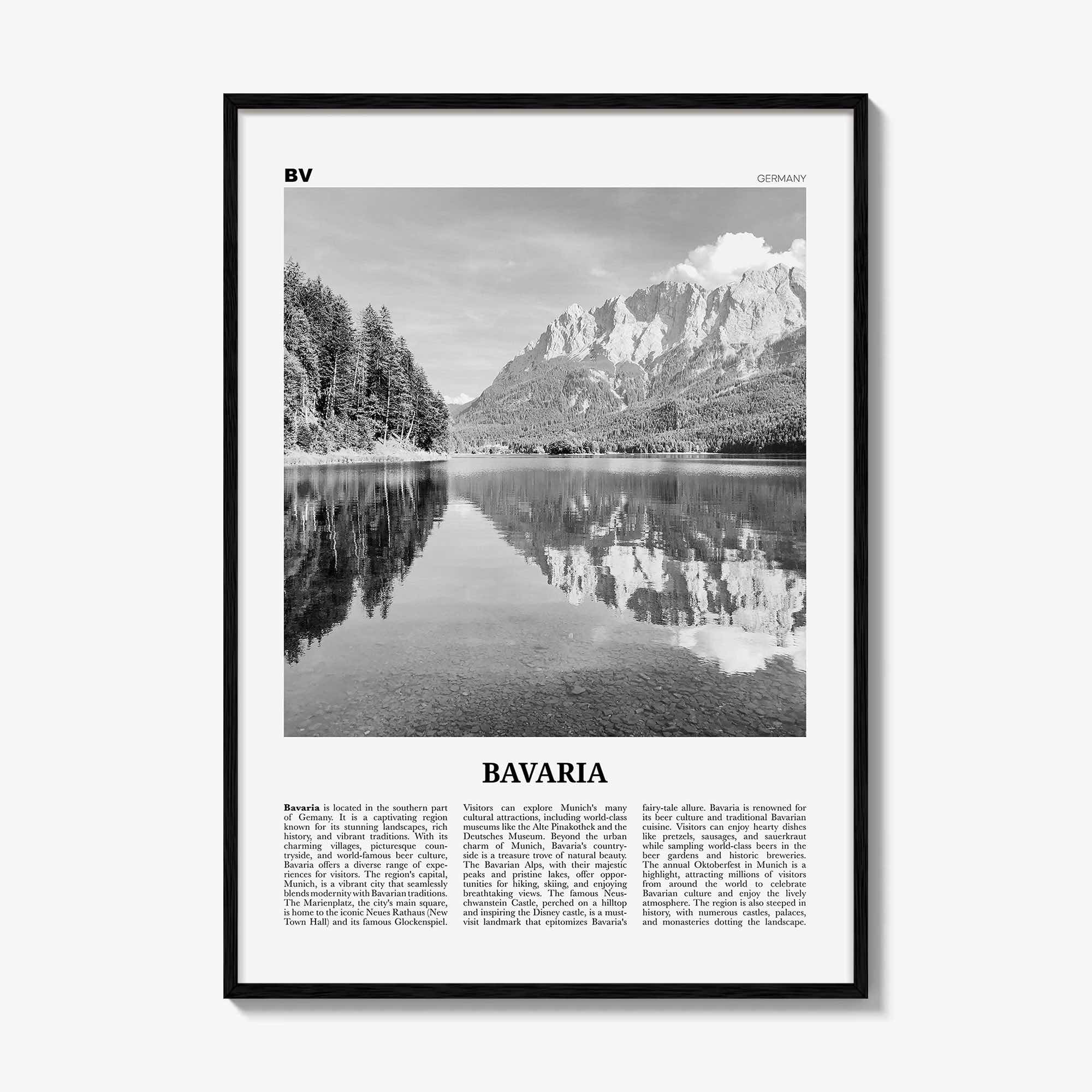 Bavaria Print Black and White, Bavaria Wall Art, Bavaria Poster, Bavaria Photo, Bavaria Wall Décor, Bavaria Map, Germany