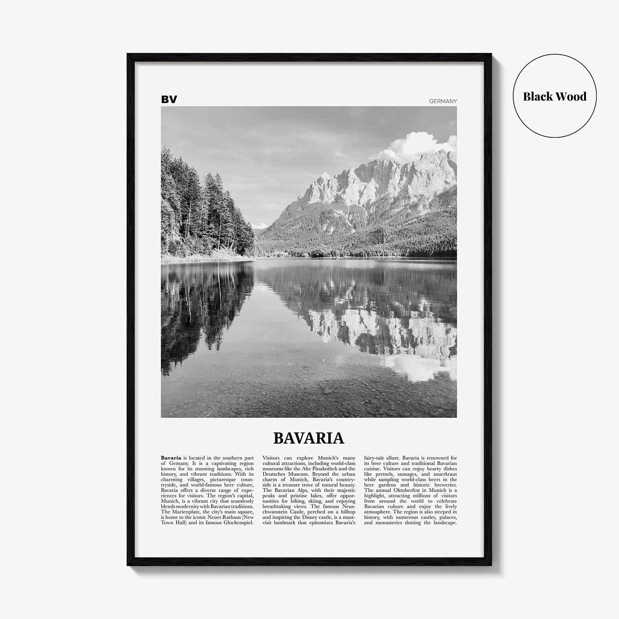 Bavaria Print Black and White, Bavaria Wall Art, Bavaria Poster, Bavaria Photo, Bavaria Wall Décor, Bavaria Map, Germany