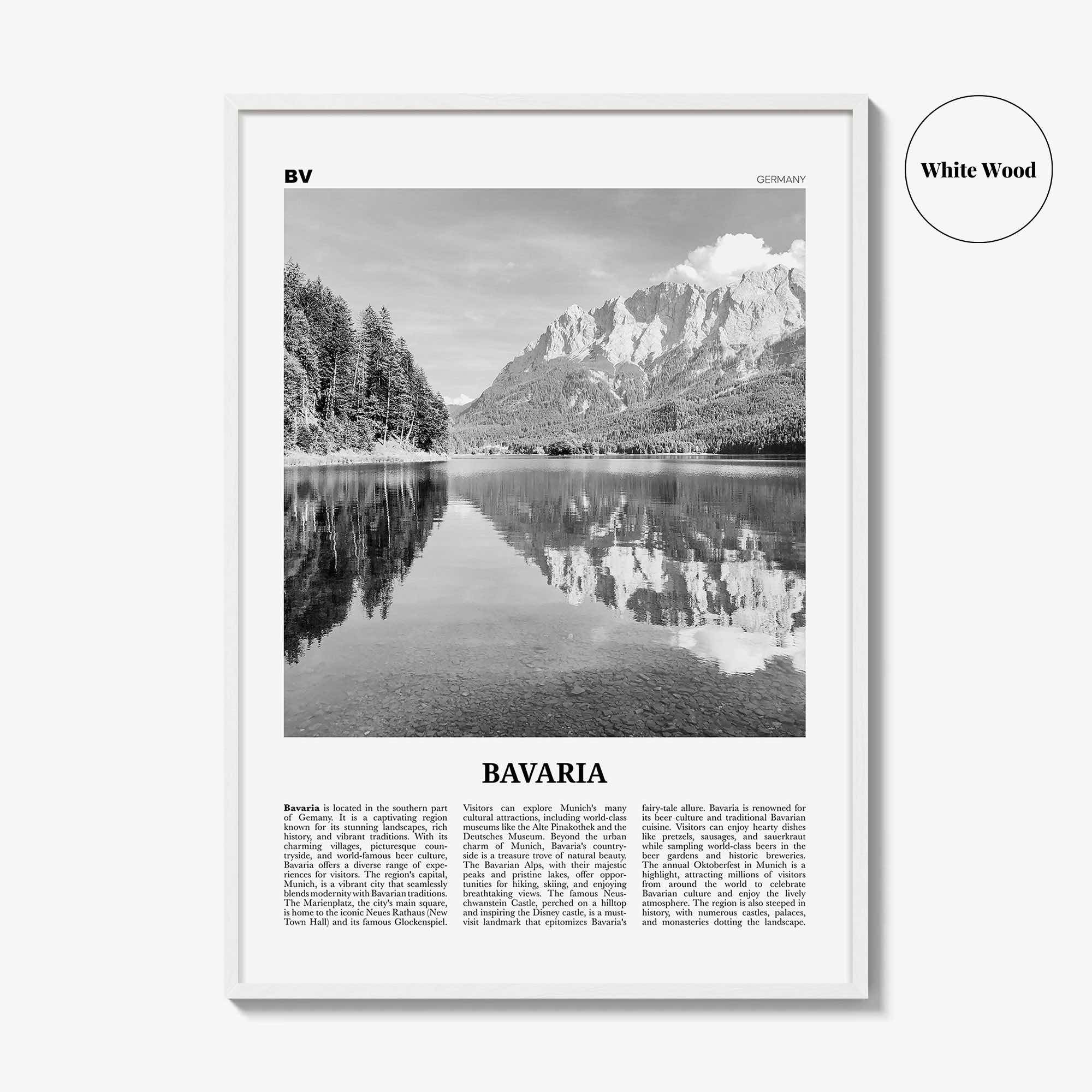 Bavaria Print Black and White, Bavaria Wall Art, Bavaria Poster, Bavaria Photo, Bavaria Wall Décor, Bavaria Map, Germany