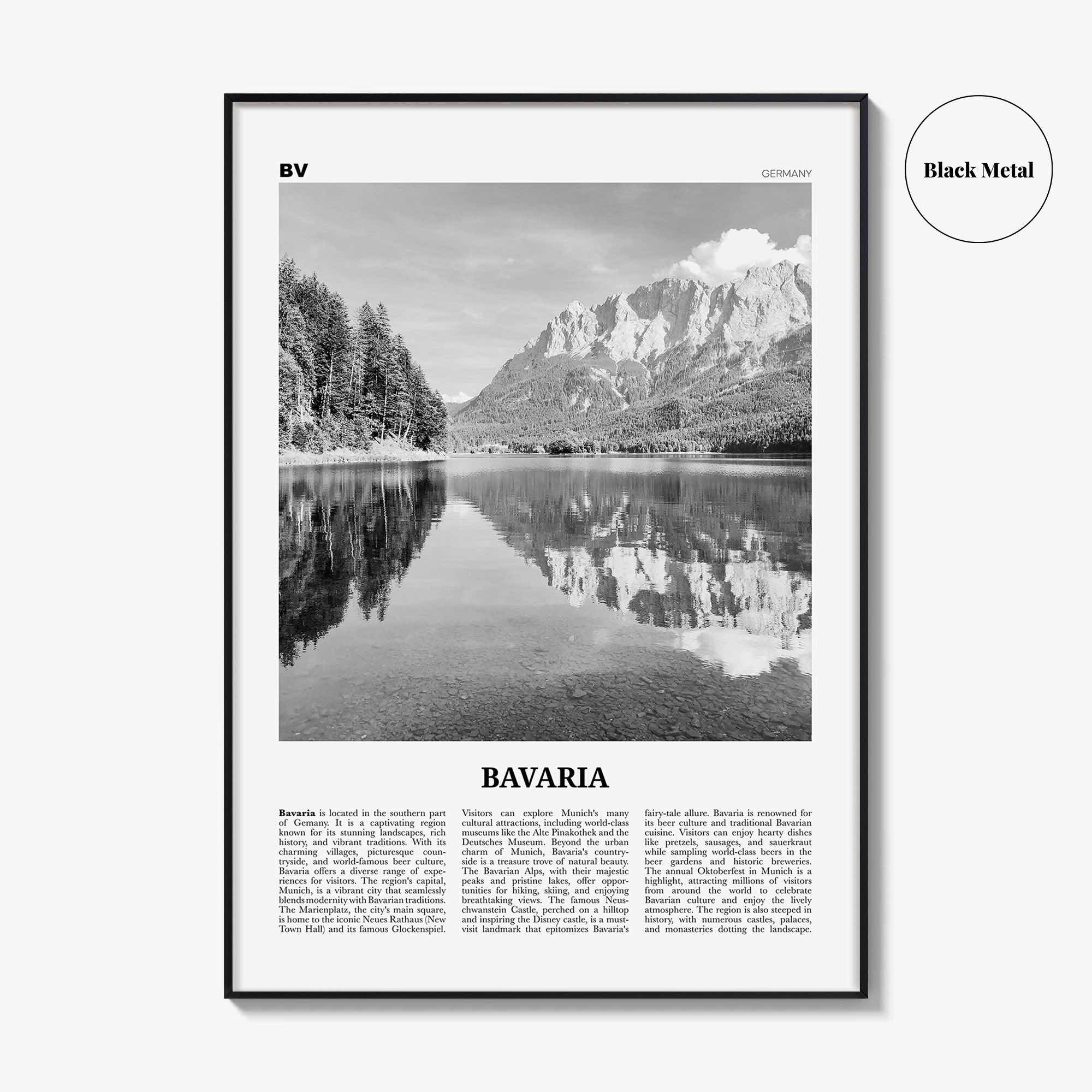 Bavaria Print Black and White, Bavaria Wall Art, Bavaria Poster, Bavaria Photo, Bavaria Wall Décor, Bavaria Map, Germany