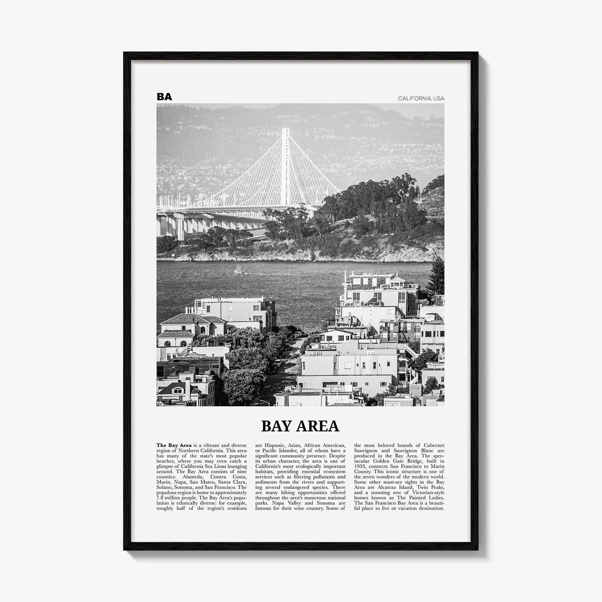 Bay Area Print Black and White No 1, Bay Area Wall Art, Bay Area Poster, California, USA, United States, Bay Area Photo