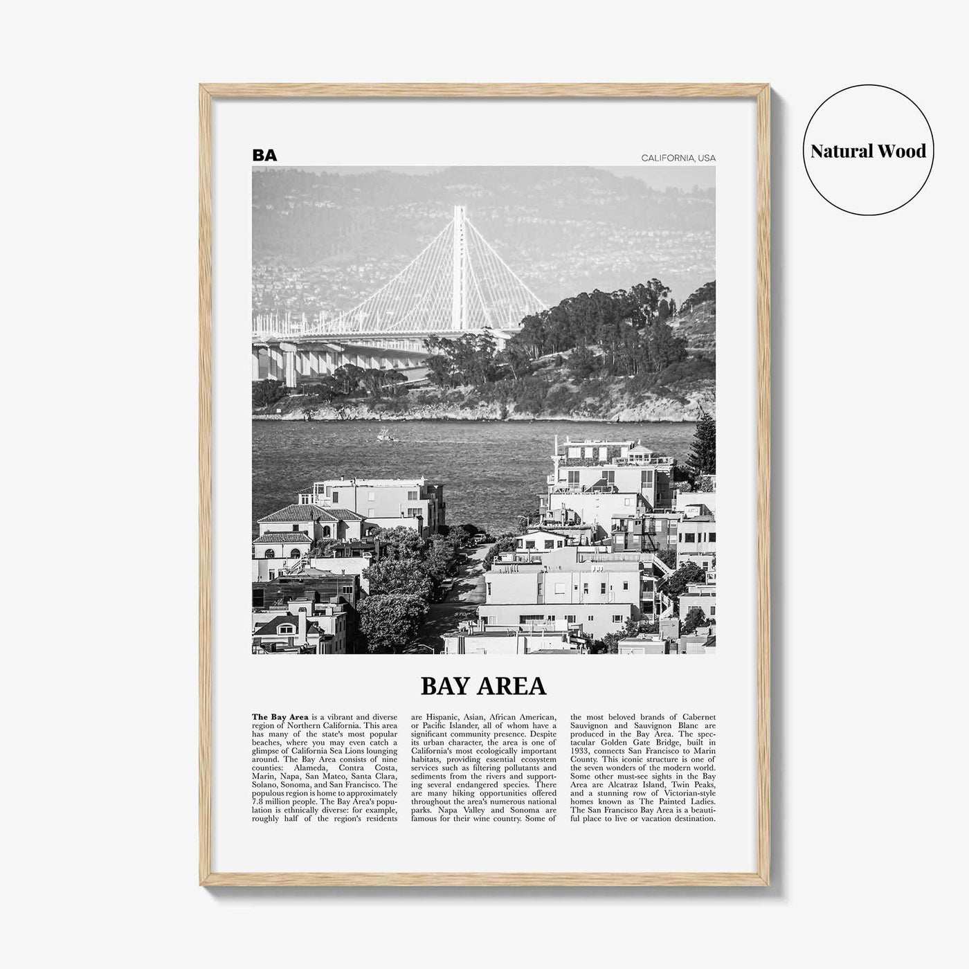 Bay Area Print Black and White No 1, Bay Area Wall Art, Bay Area Poster, California, USA, United States, Bay Area Photo