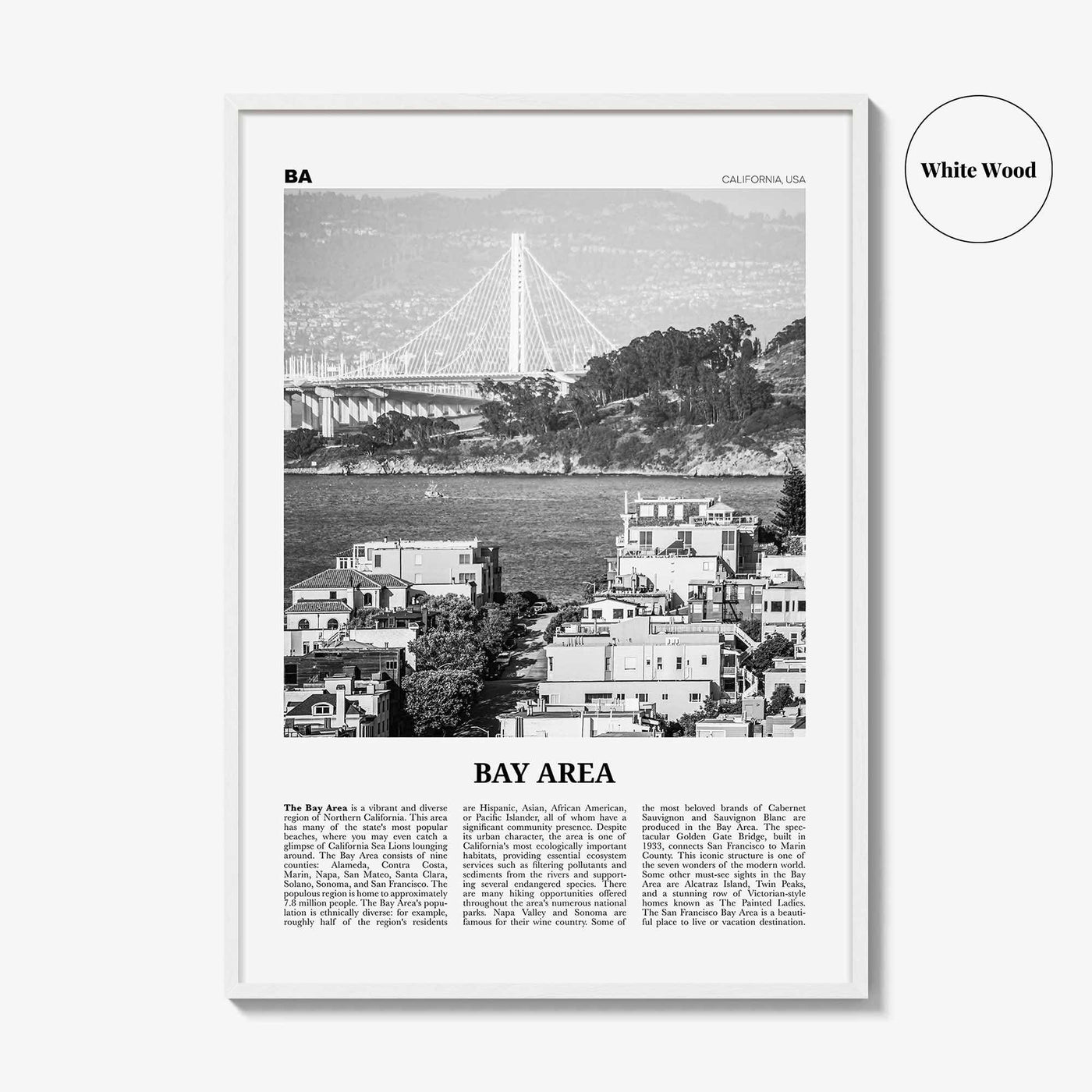 Bay Area Print Black and White No 1, Bay Area Wall Art, Bay Area Poster, California, USA, United States, Bay Area Photo