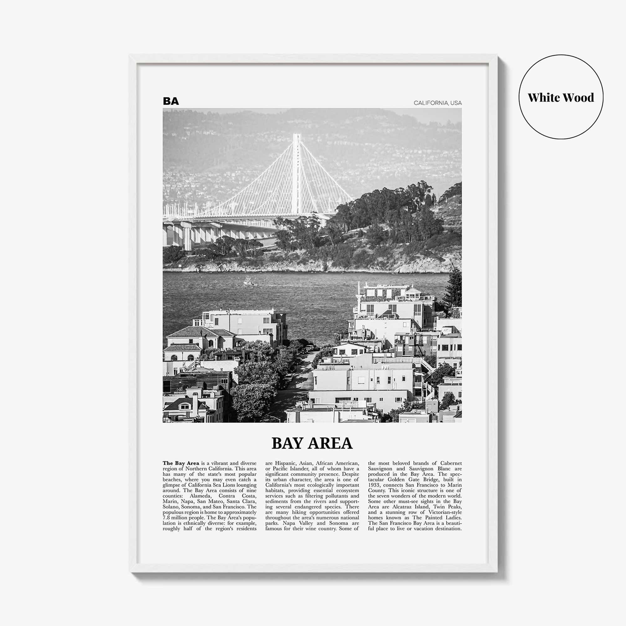 Bay Area Print Black and White No 1, Bay Area Wall Art, Bay Area Poster, California, USA, United States, Bay Area Photo