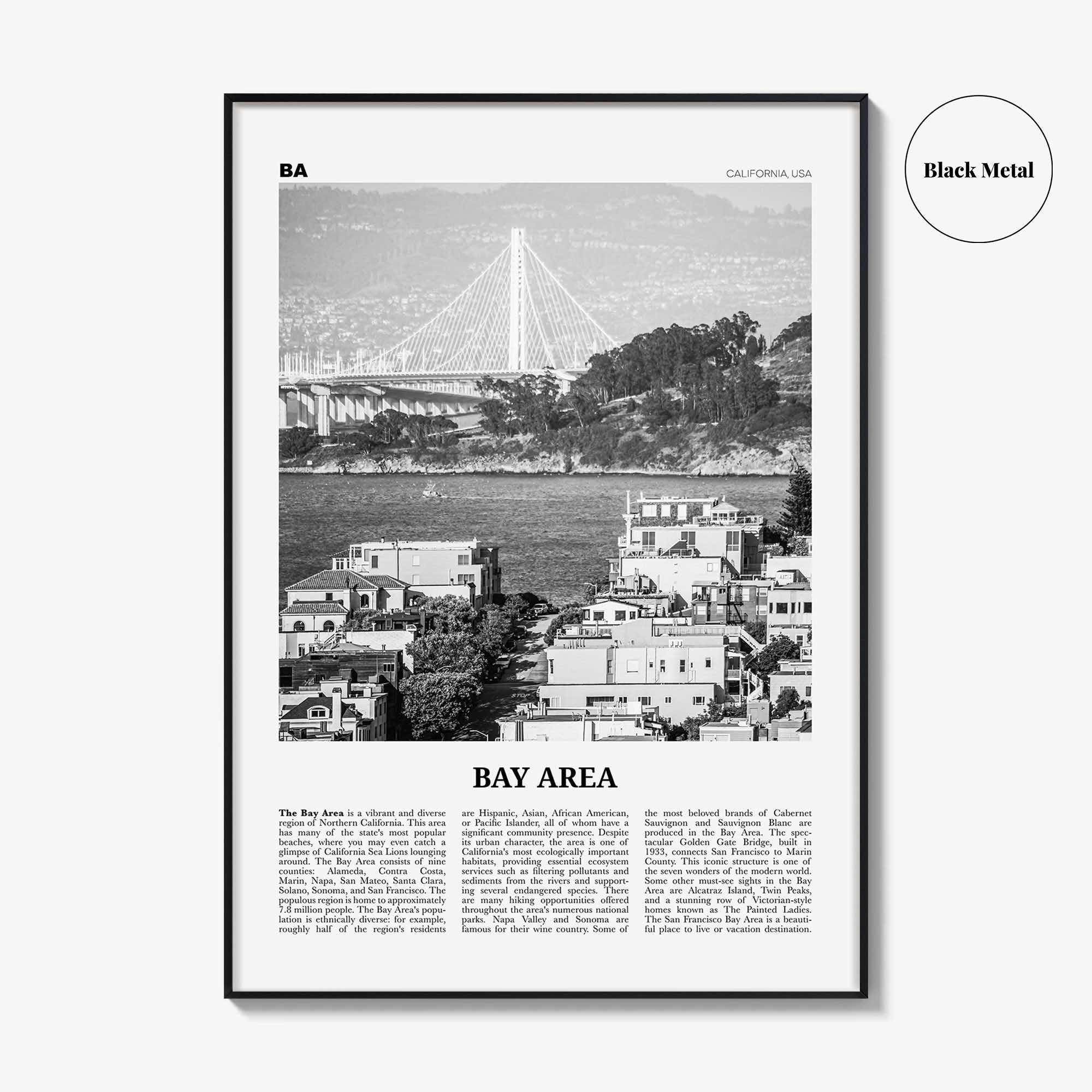 Bay Area Print Black and White No 1, Bay Area Wall Art, Bay Area Poster, California, USA, United States, Bay Area Photo