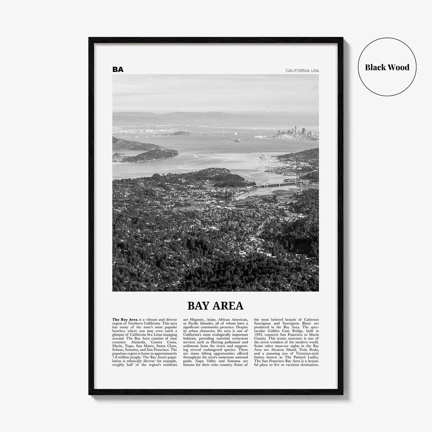 Bay Area Print Black and White No 2, Bay Area Wall Art, Bay Area Poster, California, USA, United States, Bay Area Photo