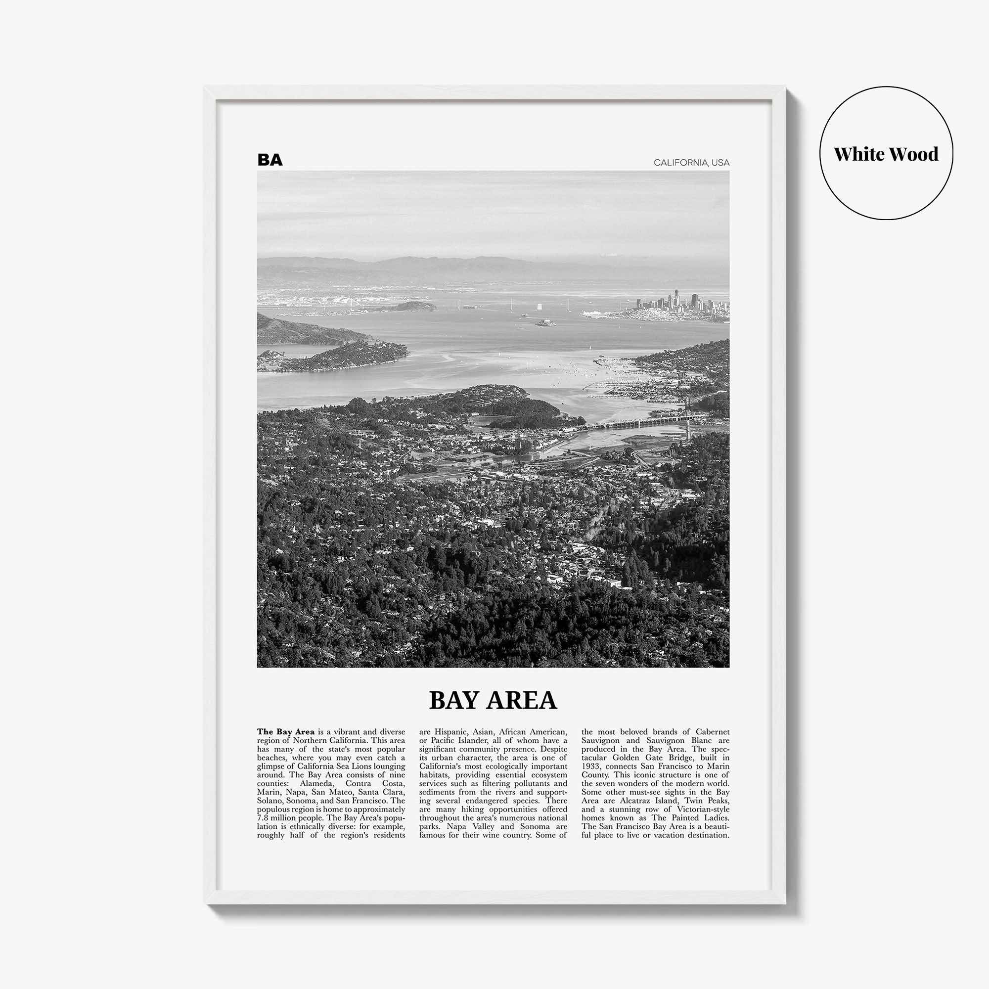 Bay Area Print Black and White No 2, Bay Area Wall Art, Bay Area Poster, California, USA, United States, Bay Area Photo
