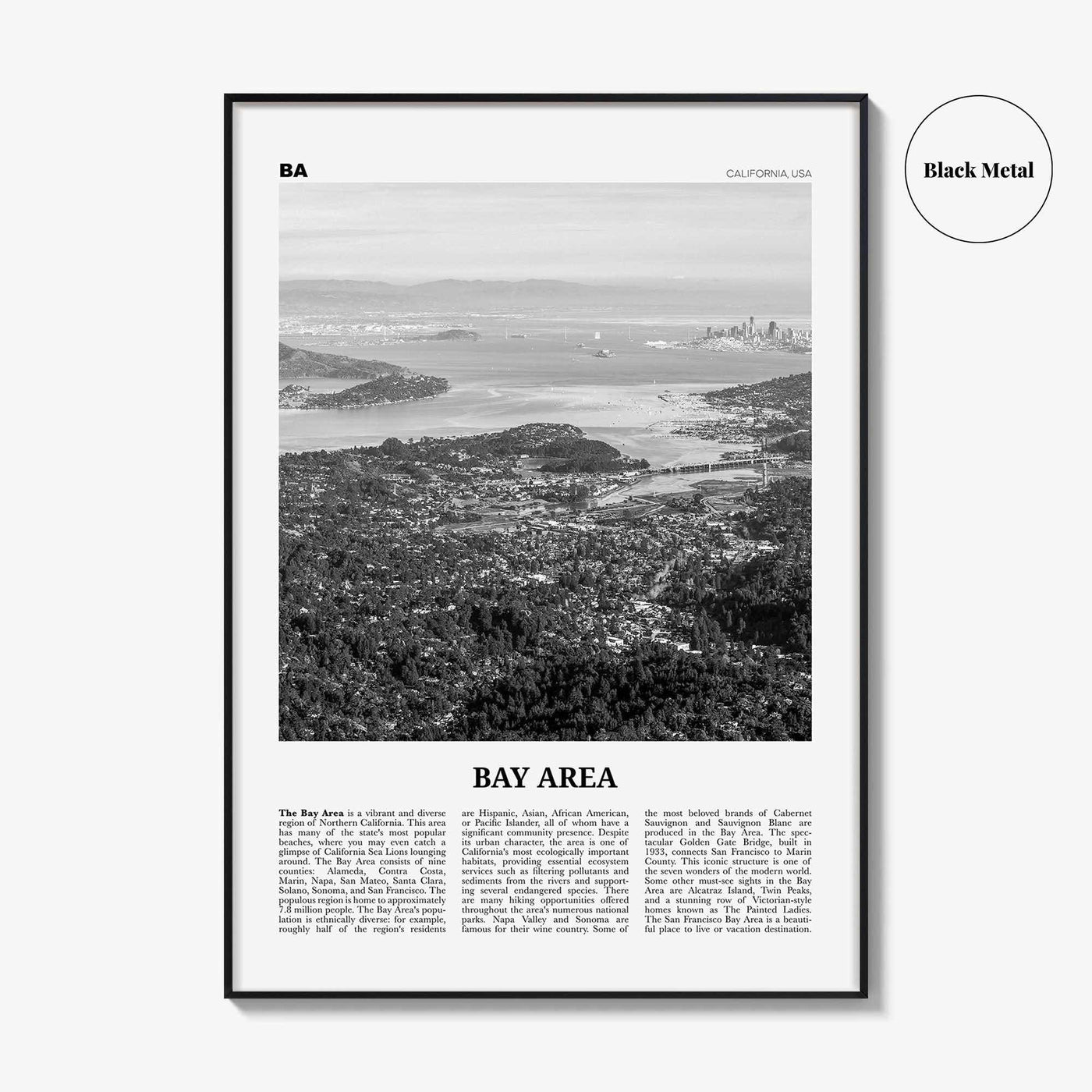 Bay Area Print Black and White No 2, Bay Area Wall Art, Bay Area Poster, California, USA, United States, Bay Area Photo