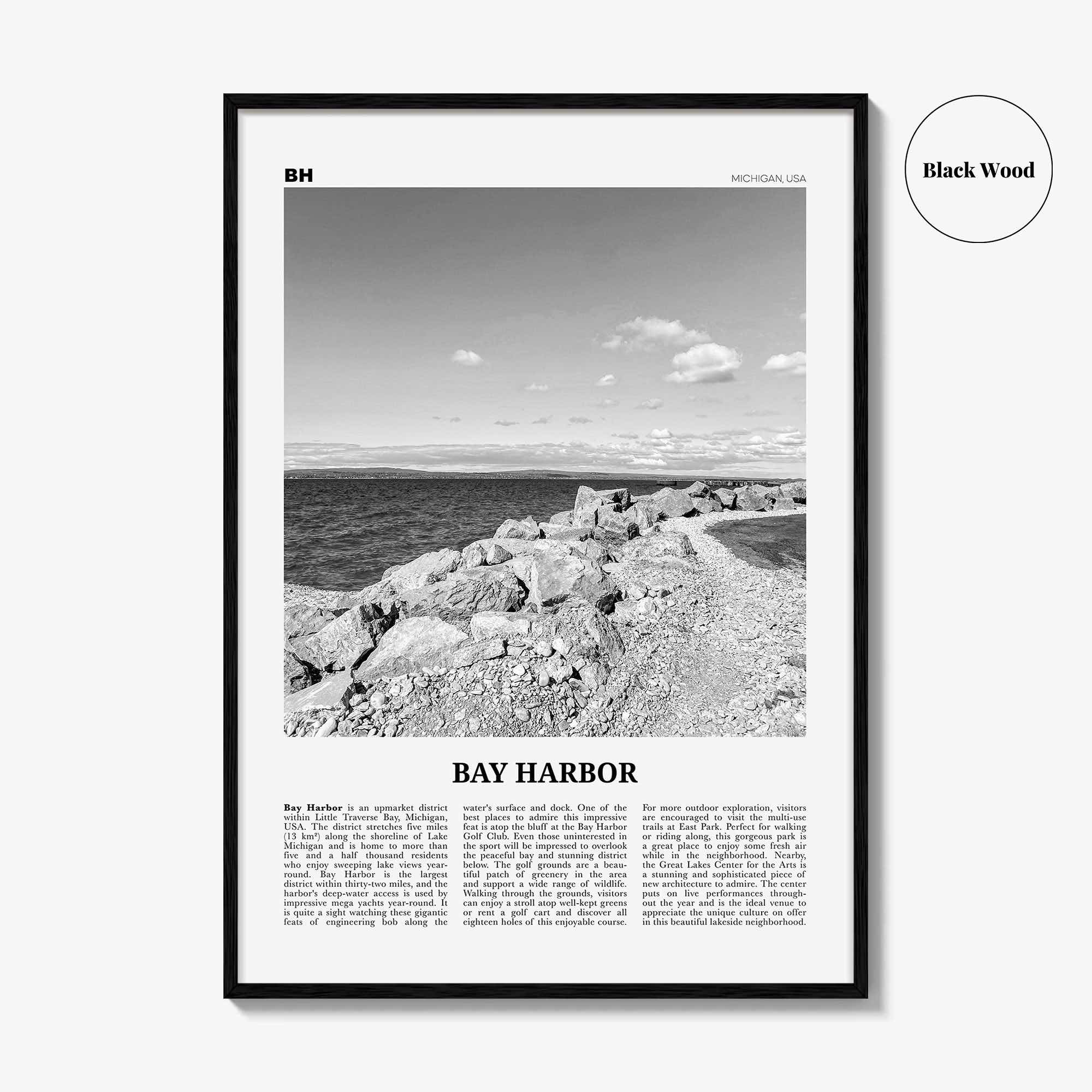 Bay Harbor Print Black and White, Bay Harbor Wall Art, Bay Harbor Poster, Bay Harbor Photo, Bay Harbor Map, Bay Harbor Wall Decor, Michigan