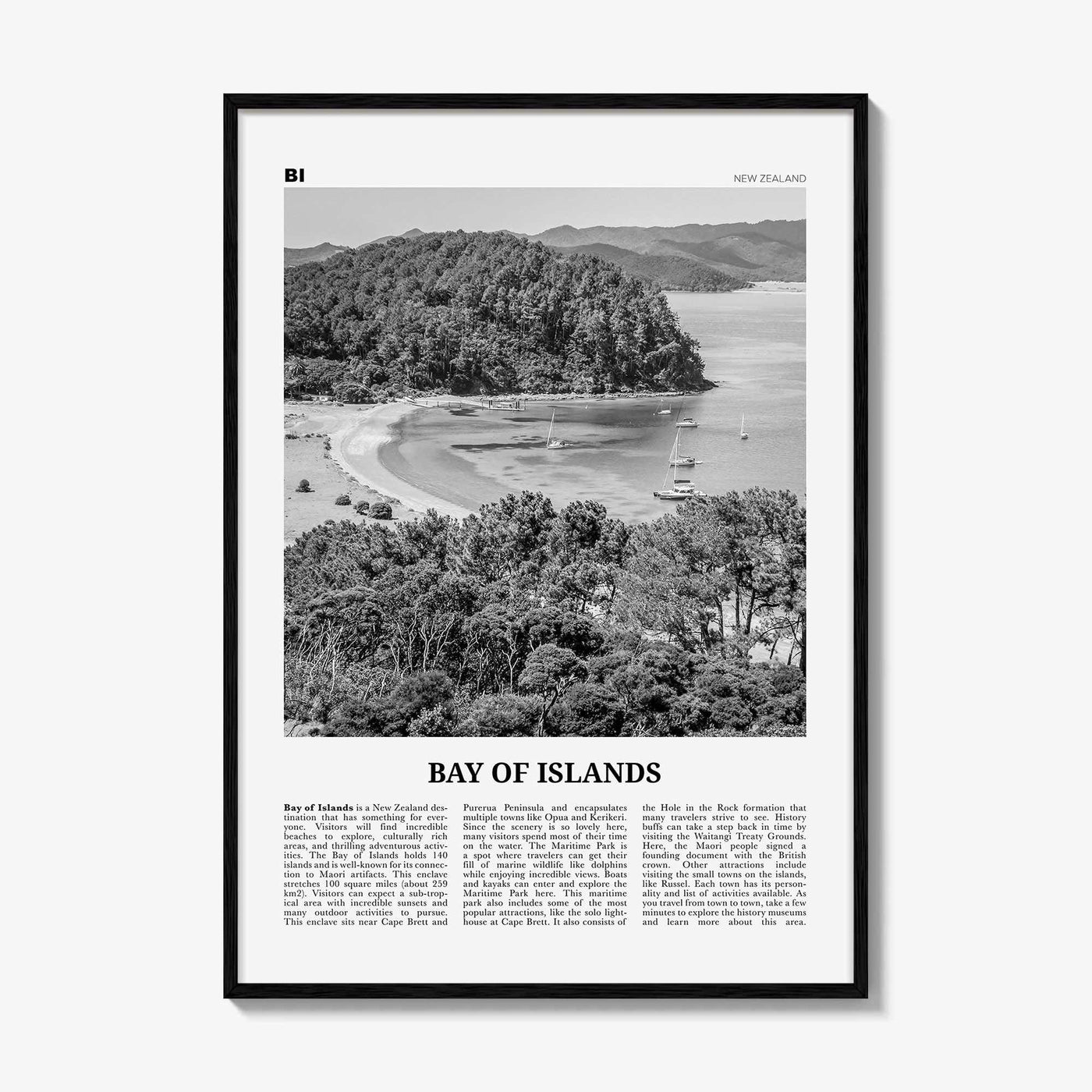 Bay of Islands Print Black and White, Bay of Islands Wall Art, Bay of Islands Poster, Bay of Islands Photo, New Zealand
