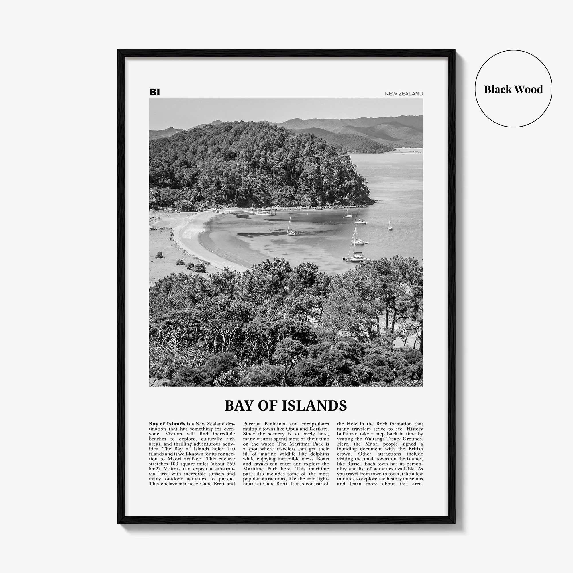Bay of Islands Print Black and White, Bay of Islands Wall Art, Bay of Islands Poster, Bay of Islands Photo, New Zealand