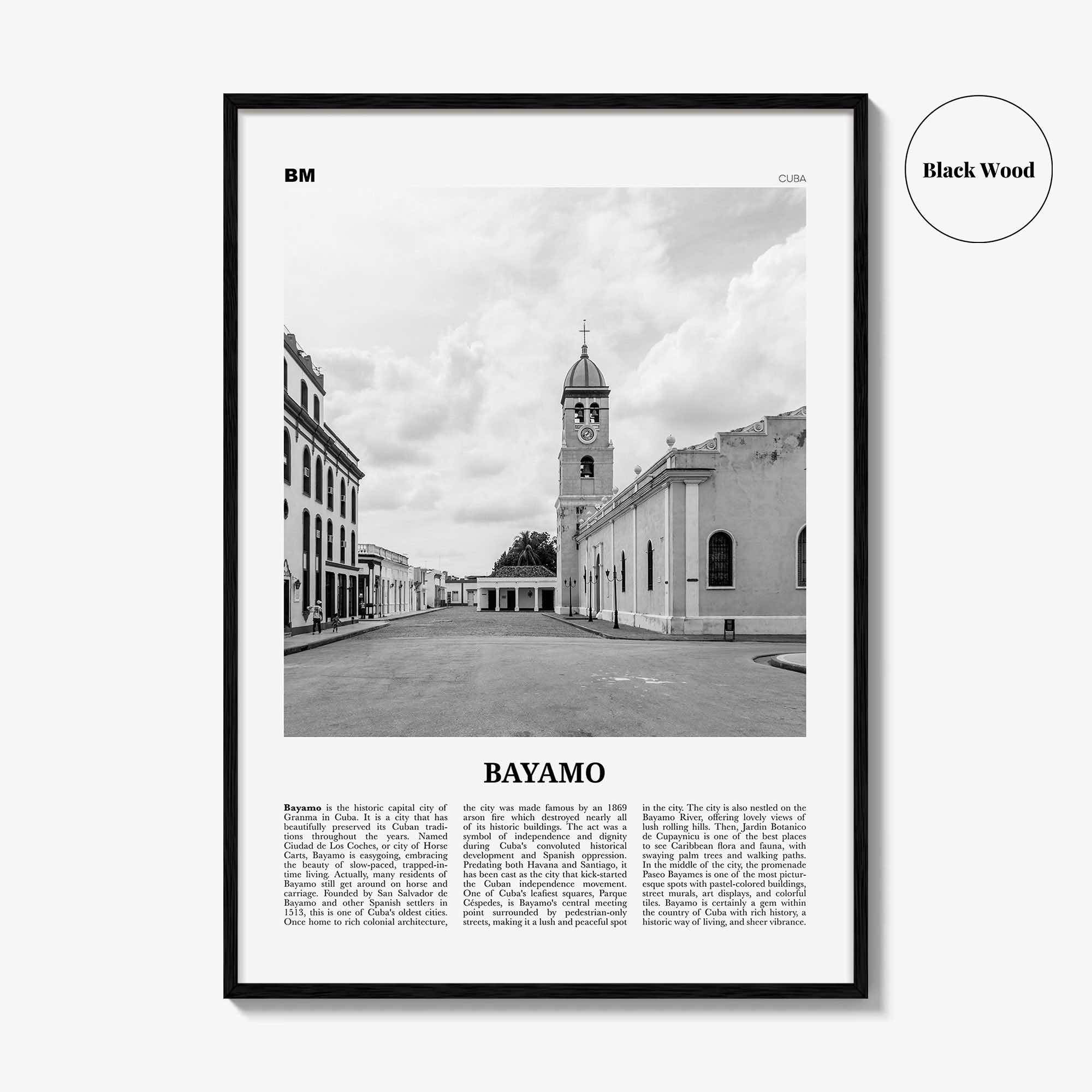 Bayamo Print Black and White, Bayamo Wall Art, Bayamo Poster, Bayamo Photo, Bayamo Wall Décor, Bayamo Map, Cuba