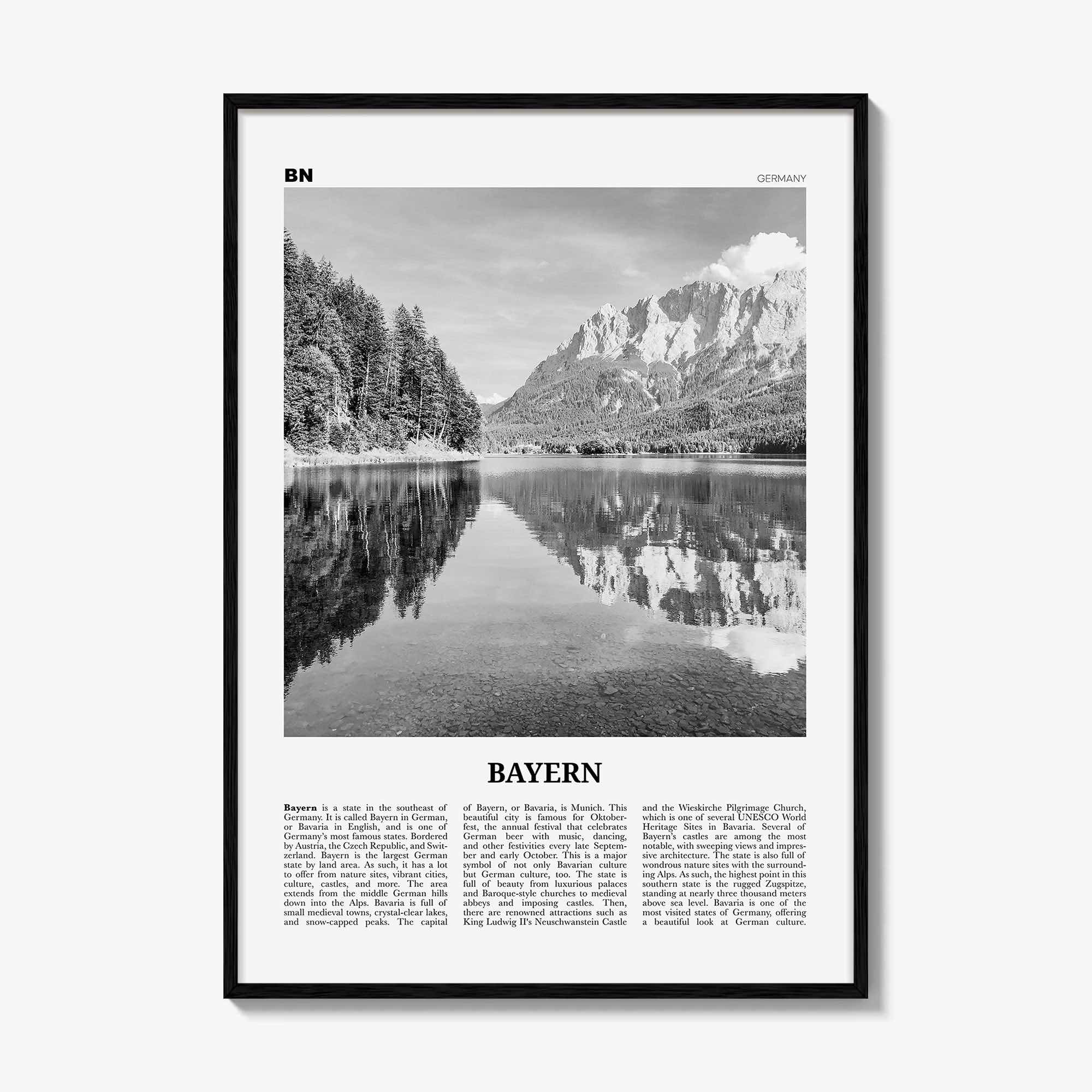 Bayern Print Black and White, Bayern Wall Art, Bayern Poster, Bayern Photo, Bayern Wall Décor, Bayern Map, Germany