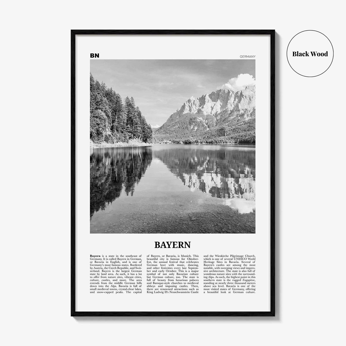 Bayern Print Black and White, Bayern Wall Art, Bayern Poster, Bayern Photo, Bayern Wall Décor, Bayern Map, Germany