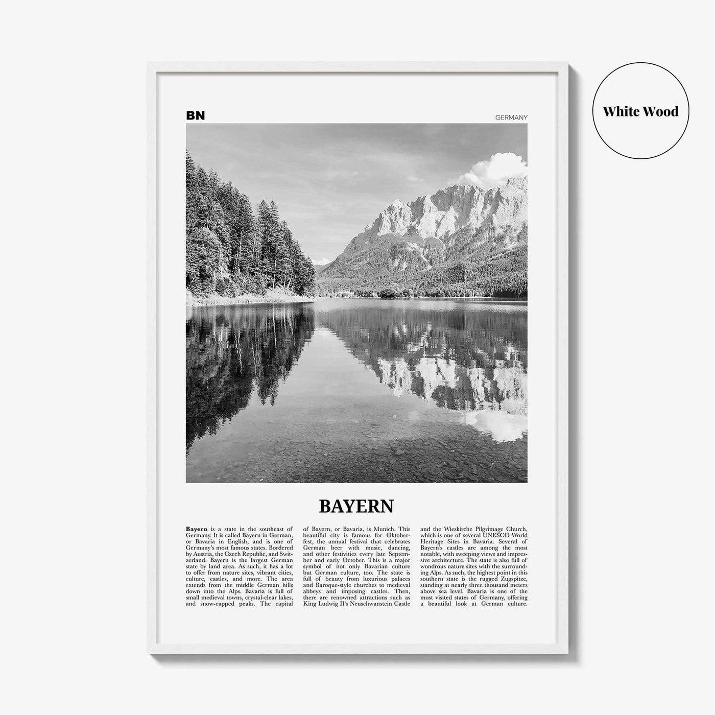 Bayern Print Black and White, Bayern Wall Art, Bayern Poster, Bayern Photo, Bayern Wall Décor, Bayern Map, Germany