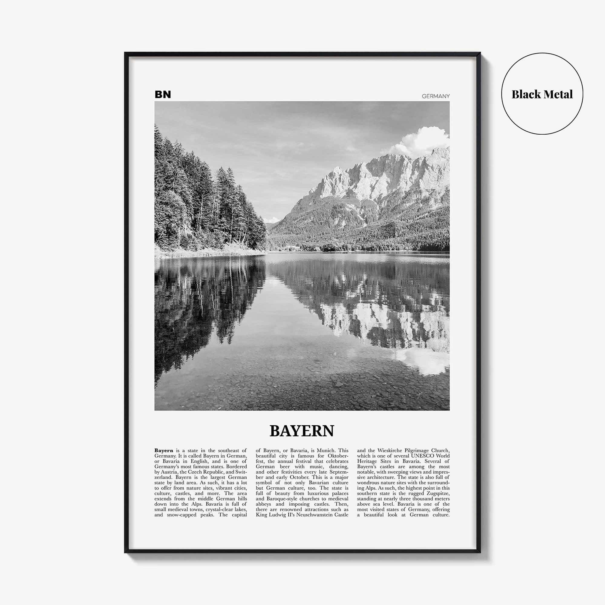 Bayern Print Black and White, Bayern Wall Art, Bayern Poster, Bayern Photo, Bayern Wall Décor, Bayern Map, Germany