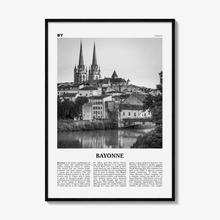 Bayonne Print Black and White France, Bayonne Wall Art, Bayonne Poster, Bayonne Photo, Bayonne Wall Décor, Bayonne Map, France