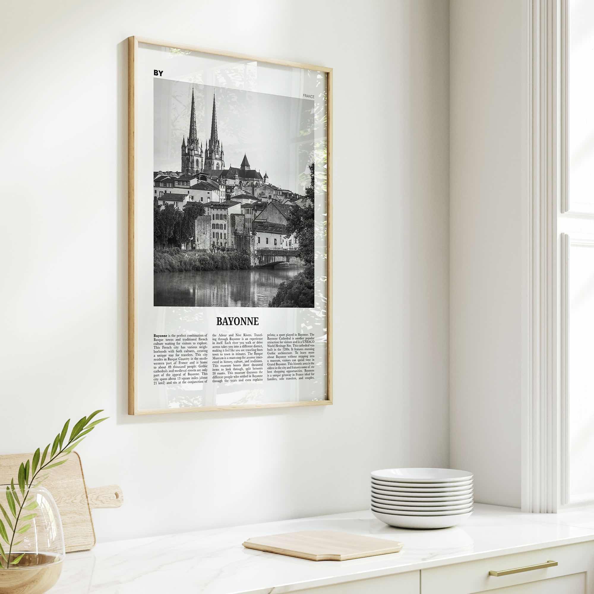 Bayonne Print Black and White France, Bayonne Wall Art, Bayonne Poster, Bayonne Photo, Bayonne Wall Décor, Bayonne Map, France