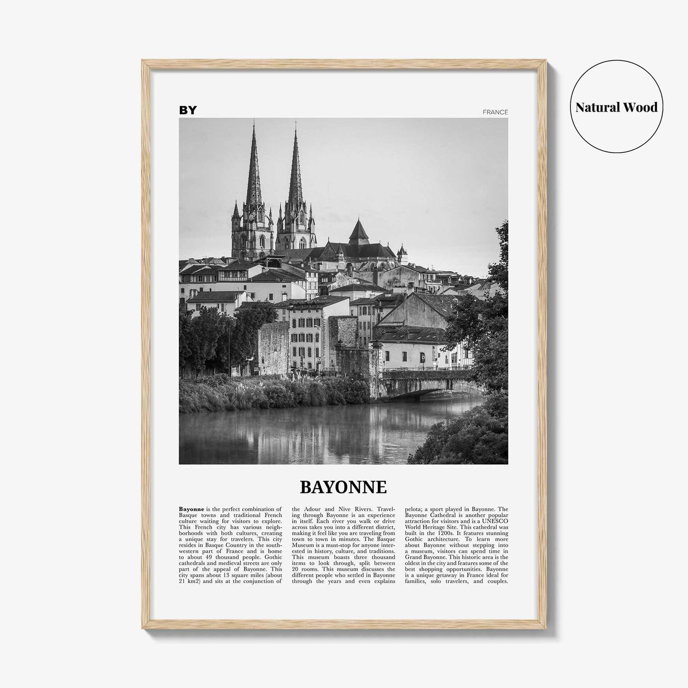 Bayonne Print Black and White France, Bayonne Wall Art, Bayonne Poster, Bayonne Photo, Bayonne Wall Décor, Bayonne Map, France