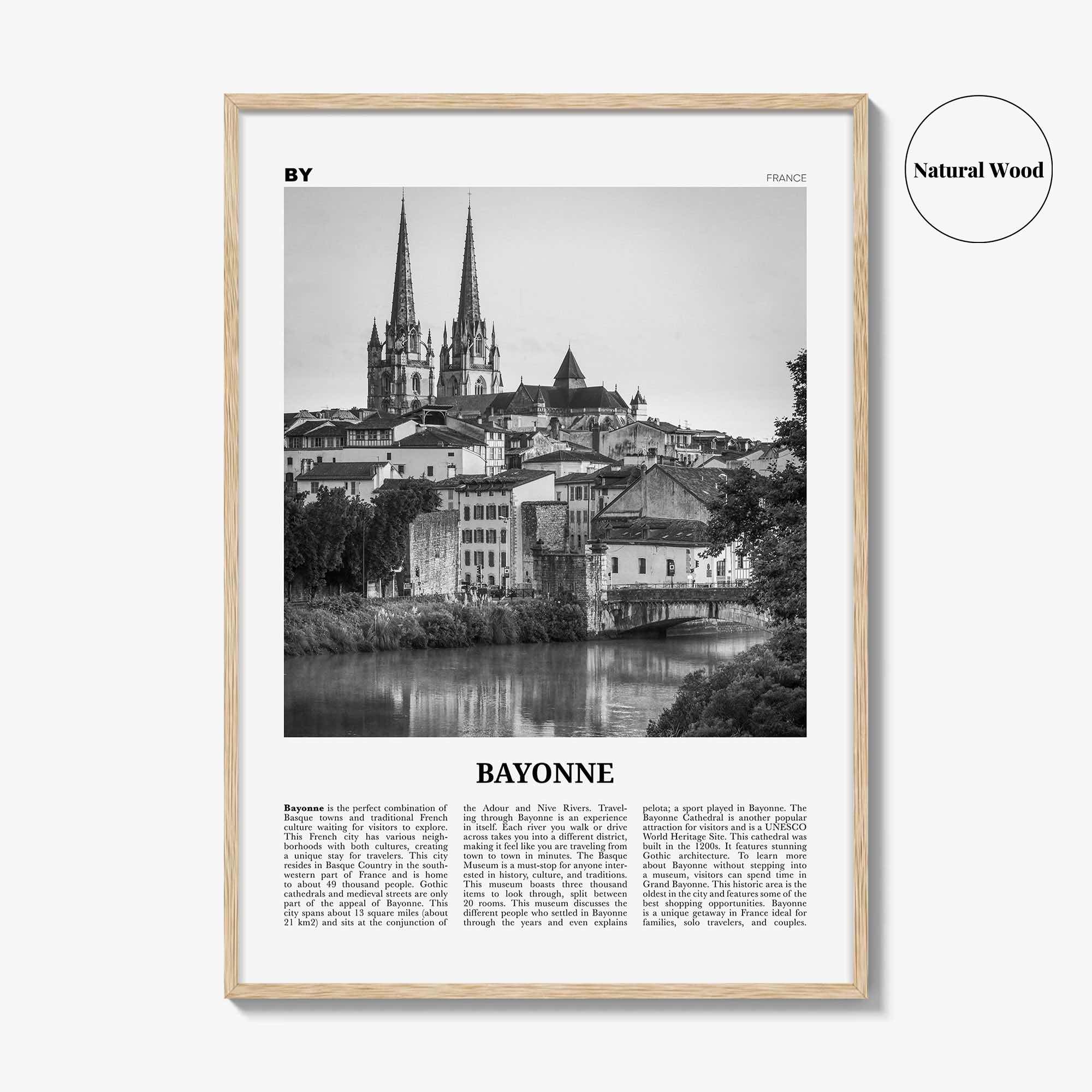Bayonne Print Black and White France, Bayonne Wall Art, Bayonne Poster, Bayonne Photo, Bayonne Wall Décor, Bayonne Map, France