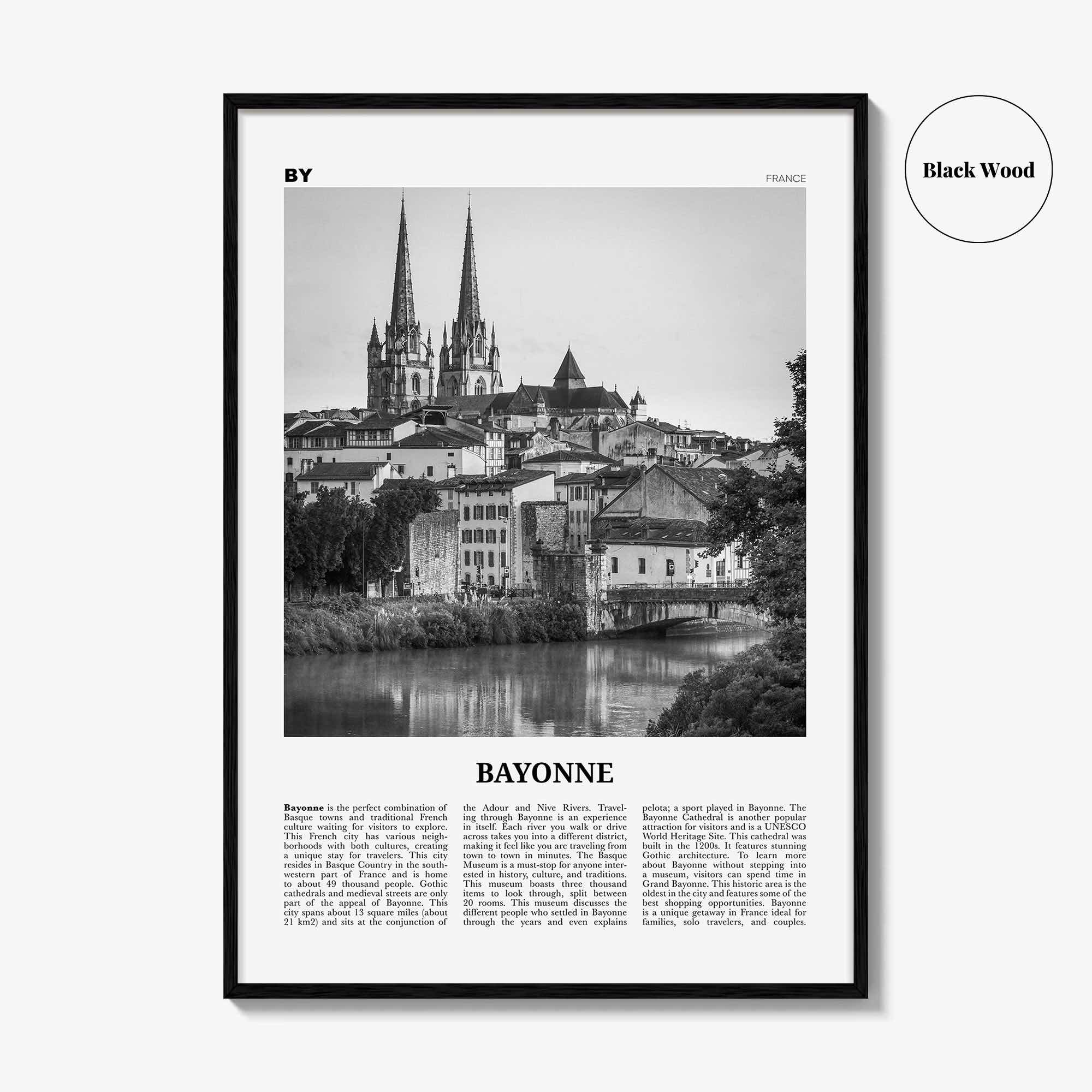 Bayonne Print Black and White France, Bayonne Wall Art, Bayonne Poster, Bayonne Photo, Bayonne Wall Décor, Bayonne Map, France