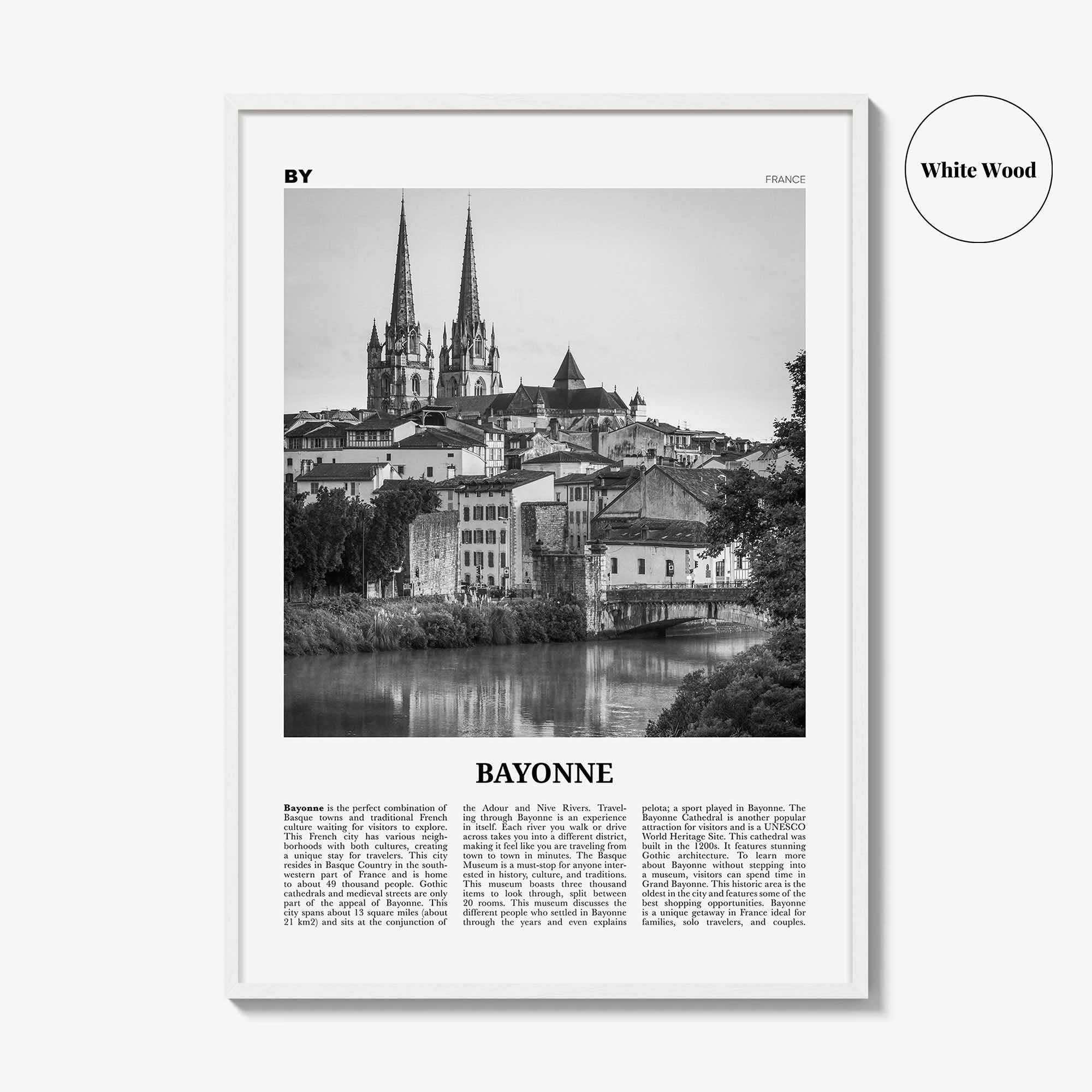 Bayonne Print Black and White France, Bayonne Wall Art, Bayonne Poster, Bayonne Photo, Bayonne Wall Décor, Bayonne Map, France