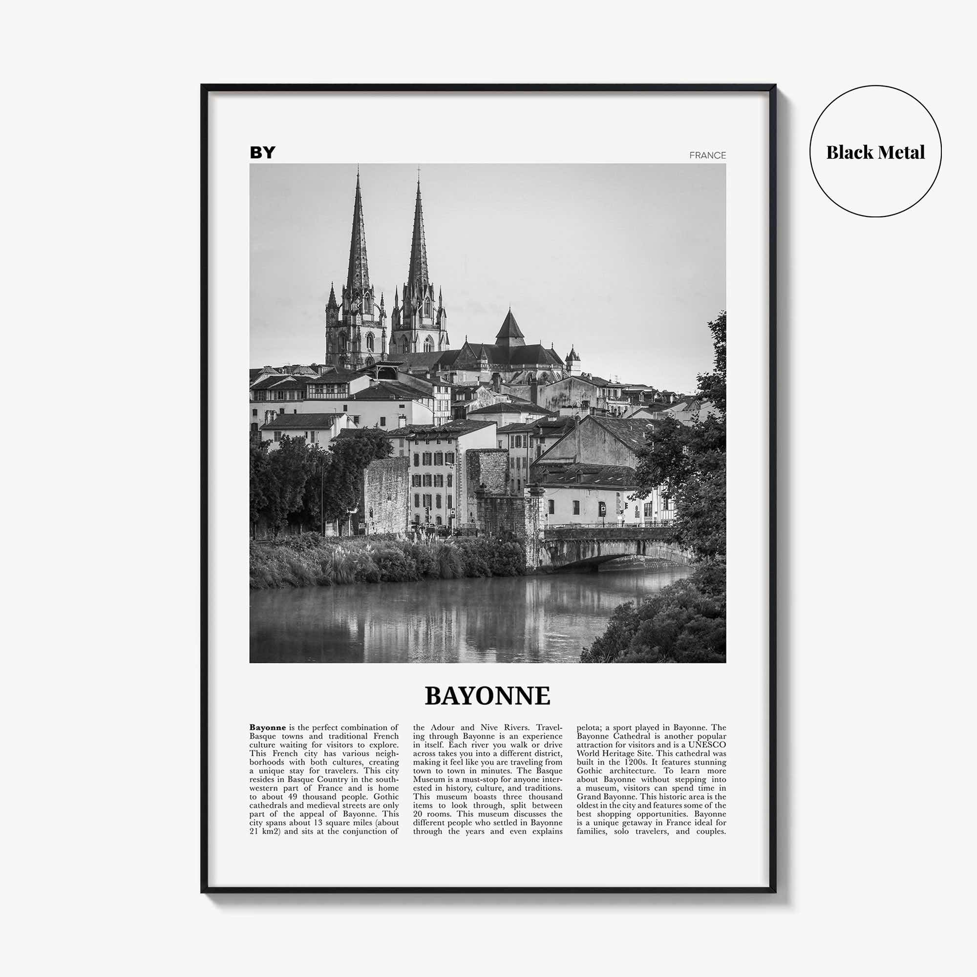 Bayonne Print Black and White France, Bayonne Wall Art, Bayonne Poster, Bayonne Photo, Bayonne Wall Décor, Bayonne Map, France