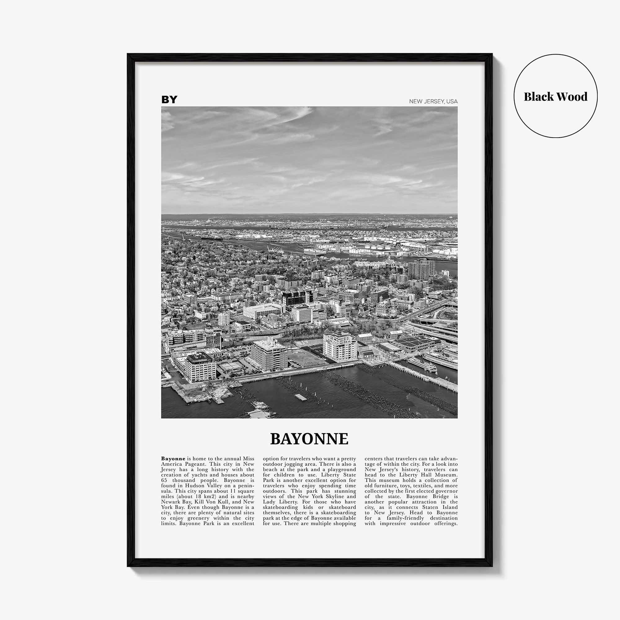 Bayonne Print Black and White New Jersey, Bayonne Wall Art, Bayonne Poster, Bayonne Photo, Bayonne Wall Décor, Bayonne Map, New Jersey, USA
