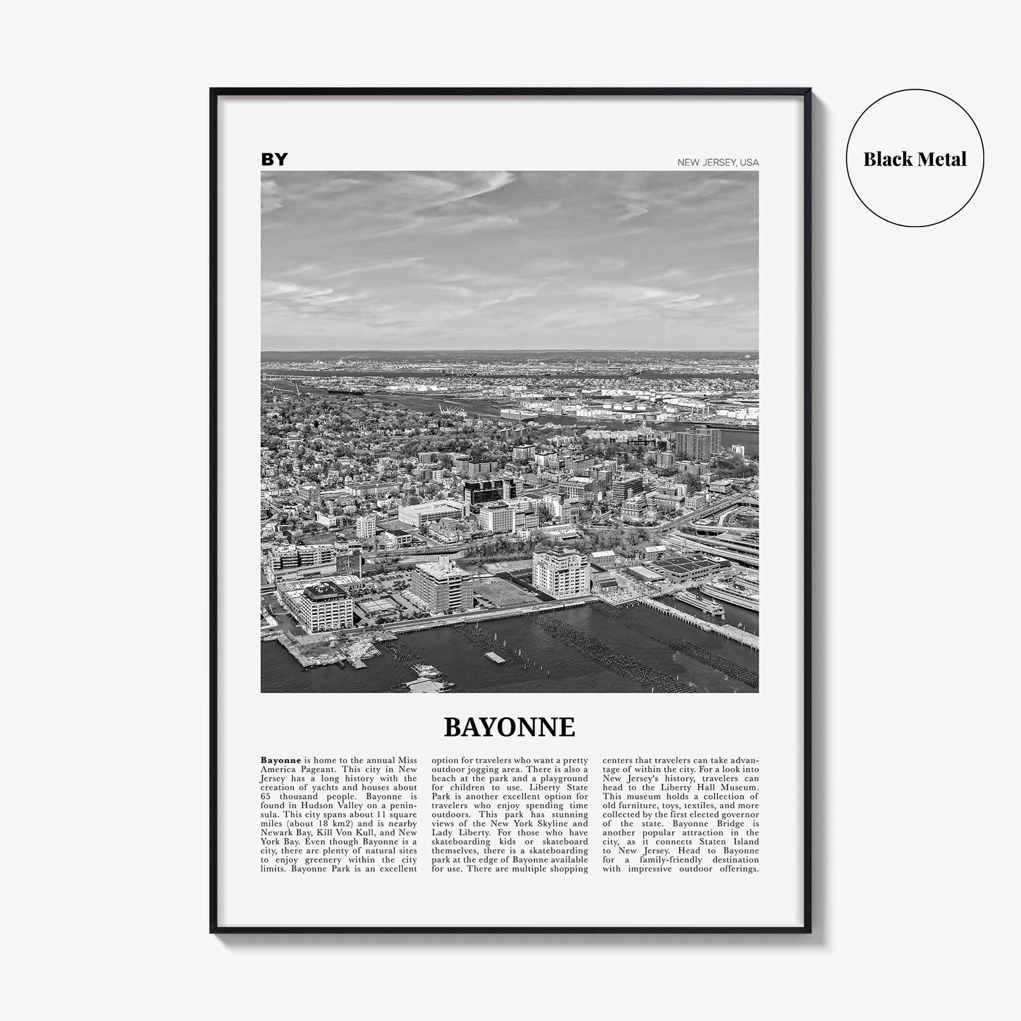 Bayonne Print Black and White New Jersey, Bayonne Wall Art, Bayonne Poster, Bayonne Photo, Bayonne Wall Décor, Bayonne Map, New Jersey, USA