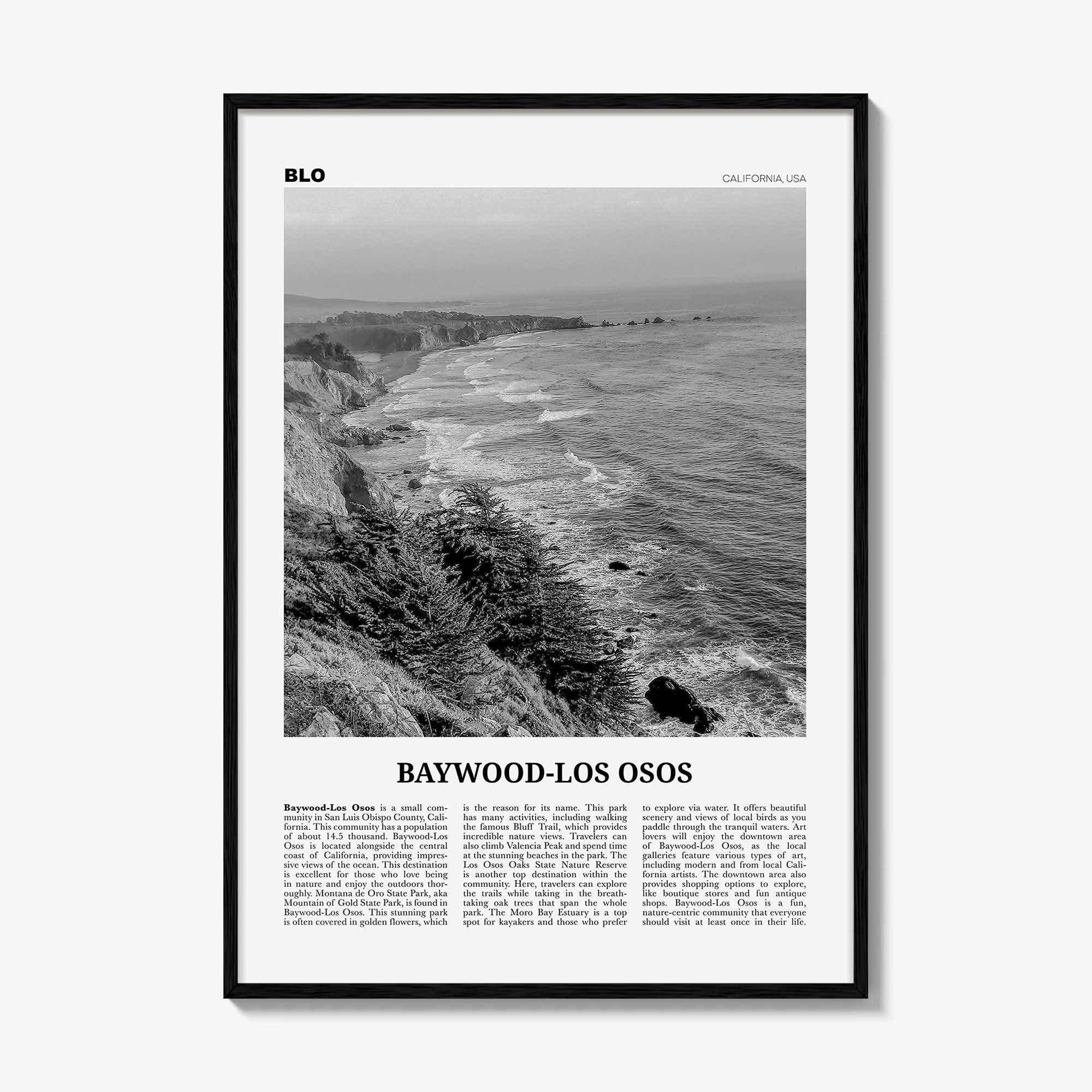Baywood Los Osos Print Black and White, Baywood-Los Osos Wall Art, Baywood-Los Osos Poster, Baywood-Los Osos Photo, California, USA