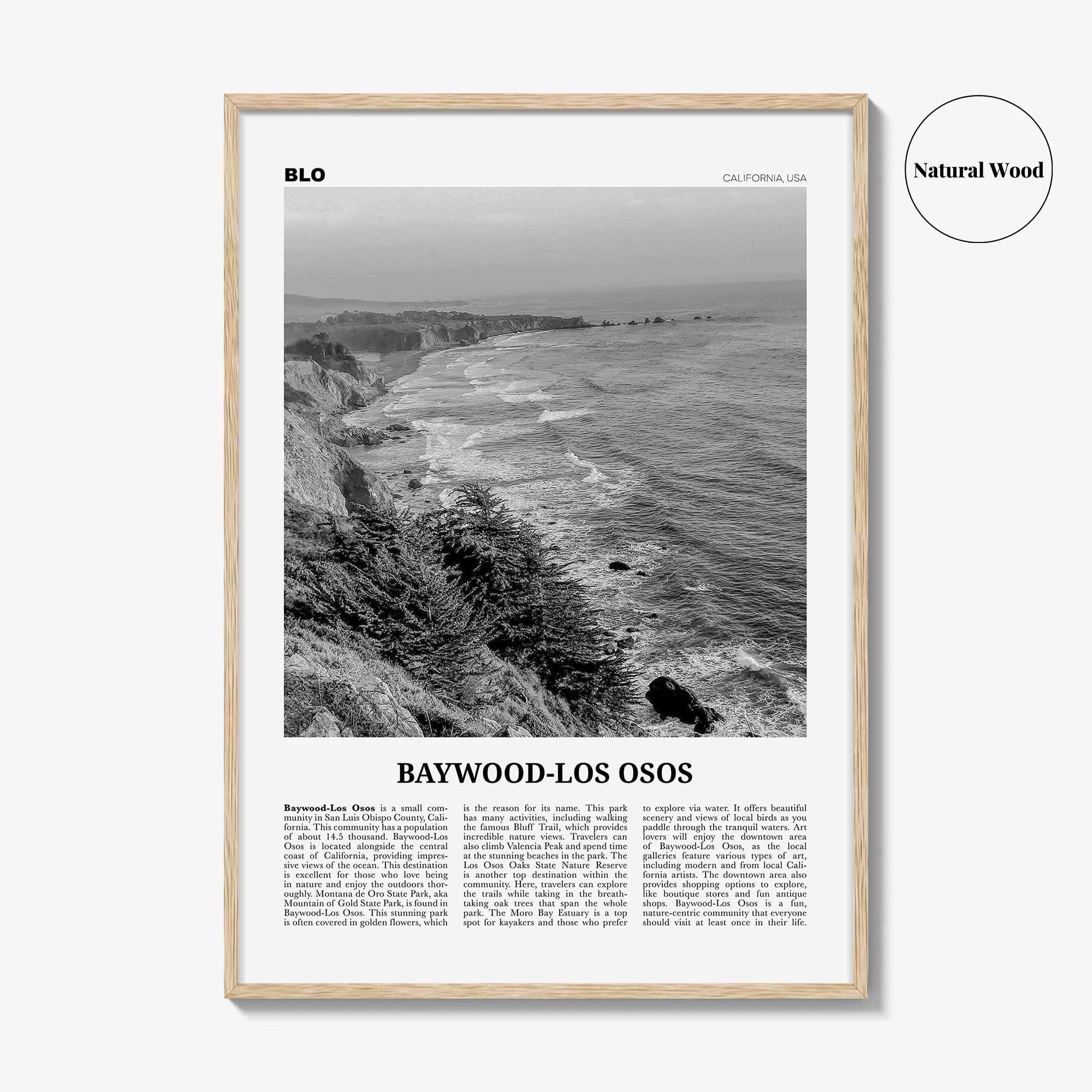 Baywood Los Osos Print Black and White, Baywood-Los Osos Wall Art, Baywood-Los Osos Poster, Baywood-Los Osos Photo, California, USA