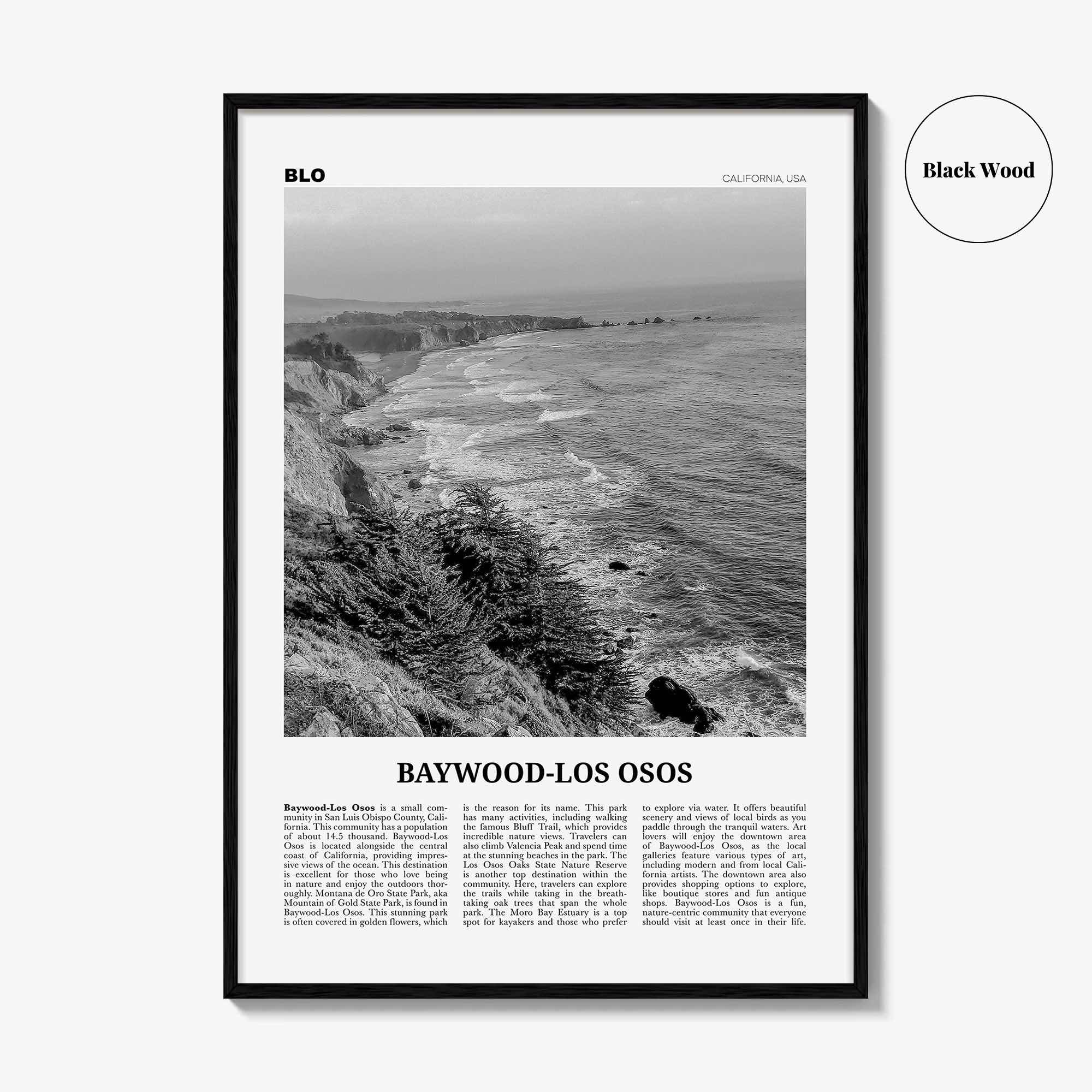 Baywood Los Osos Print Black and White, Baywood-Los Osos Wall Art, Baywood-Los Osos Poster, Baywood-Los Osos Photo, California, USA