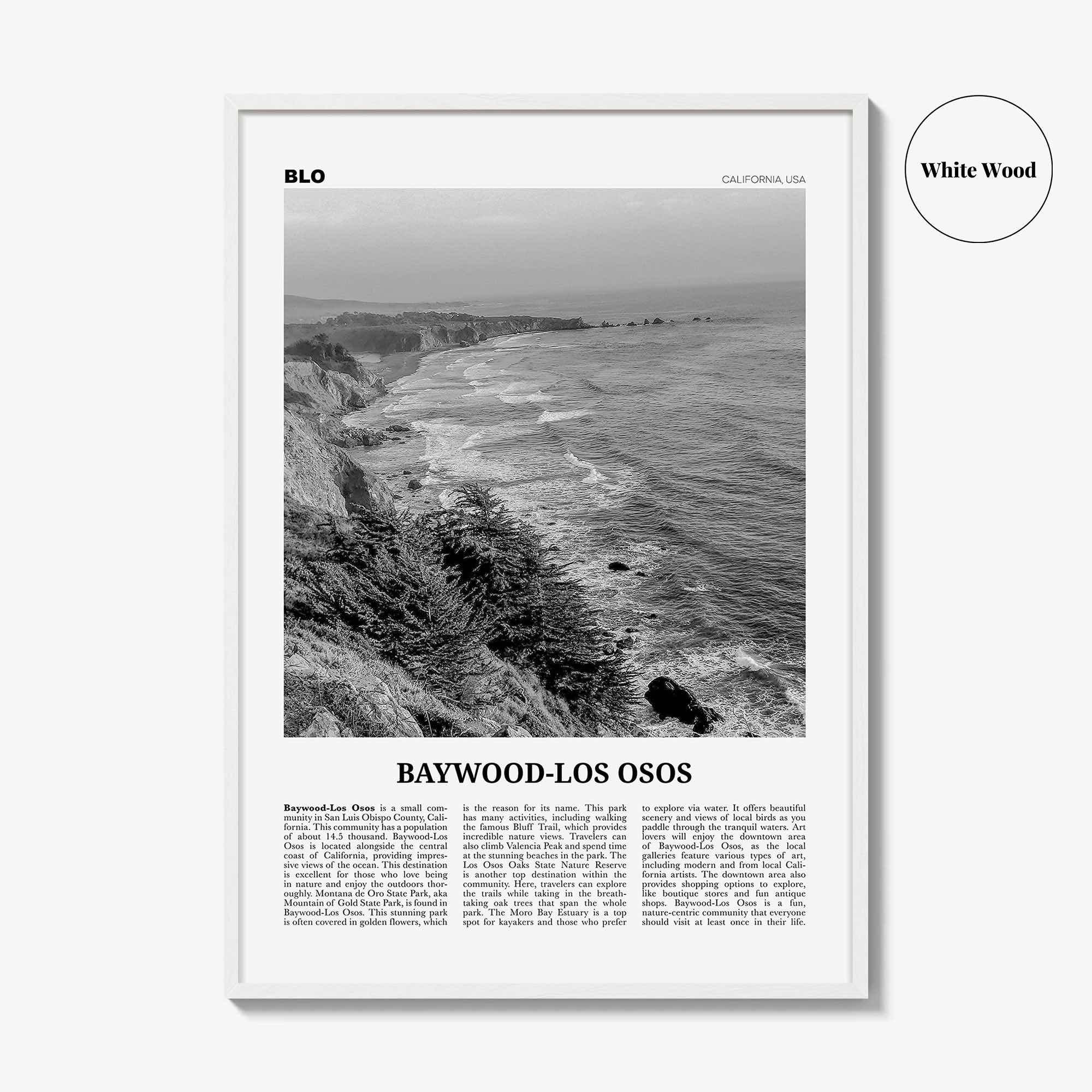 Baywood Los Osos Print Black and White, Baywood-Los Osos Wall Art, Baywood-Los Osos Poster, Baywood-Los Osos Photo, California, USA
