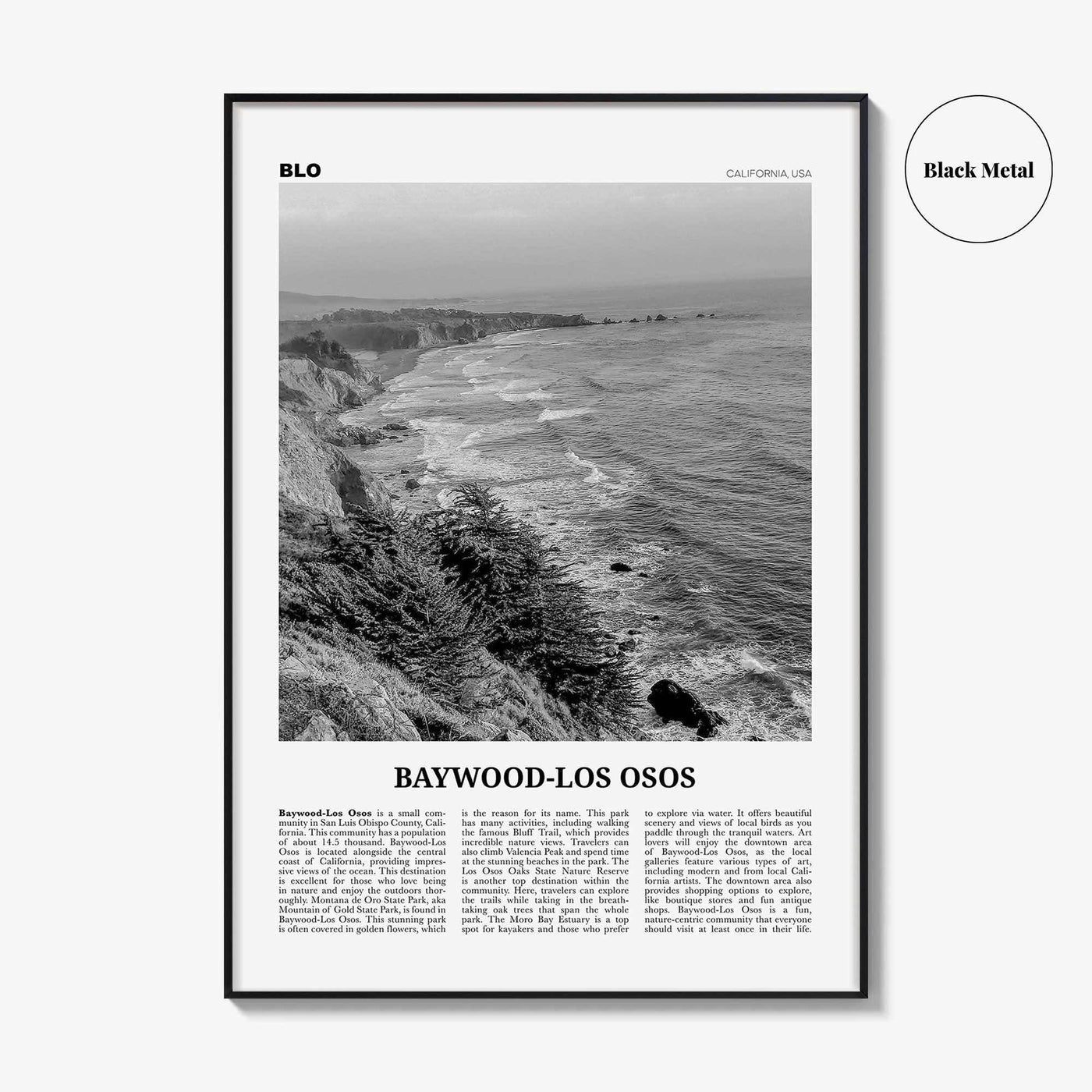 Baywood Los Osos Print Black and White, Baywood-Los Osos Wall Art, Baywood-Los Osos Poster, Baywood-Los Osos Photo, California, USA