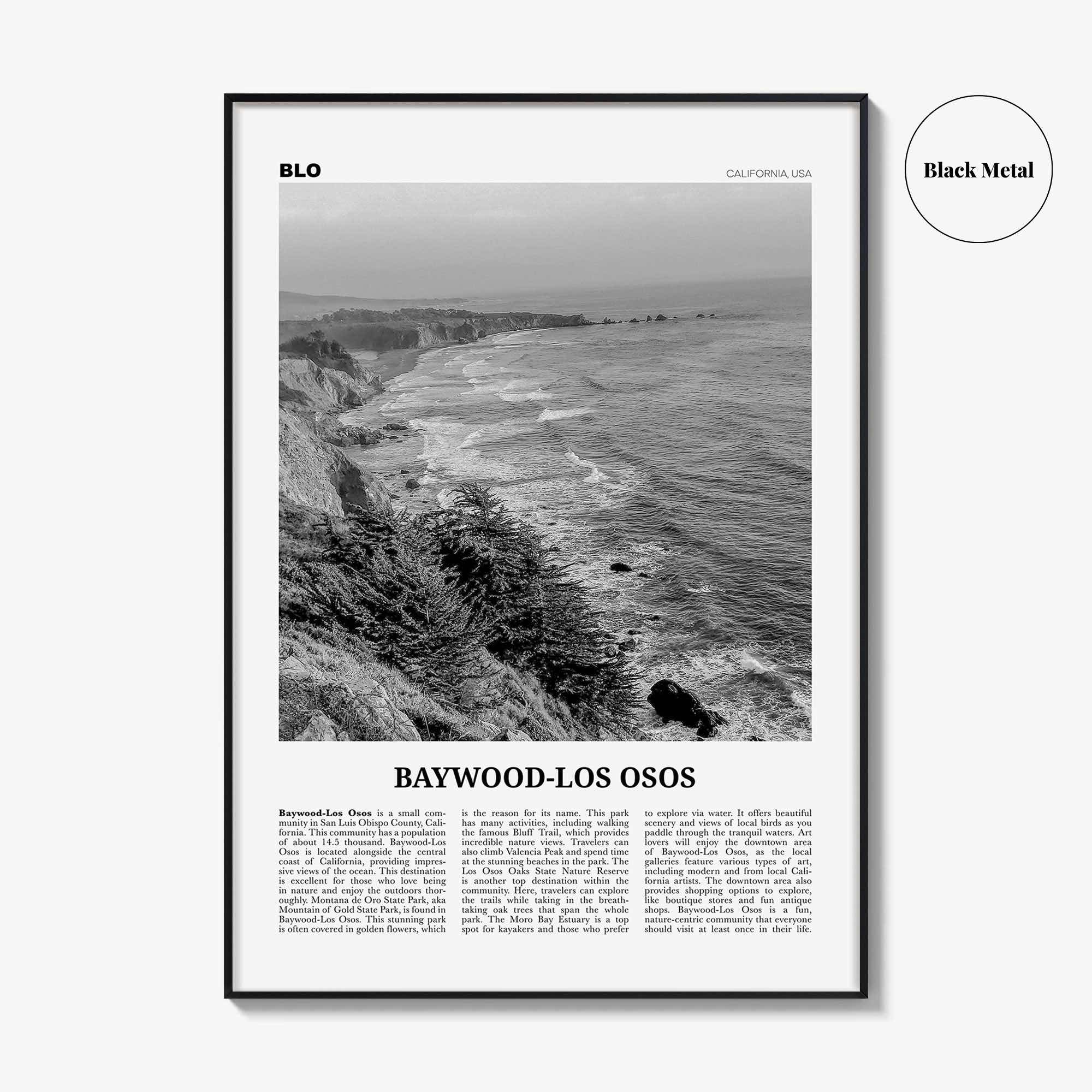 Baywood Los Osos Print Black and White, Baywood-Los Osos Wall Art, Baywood-Los Osos Poster, Baywood-Los Osos Photo, California, USA