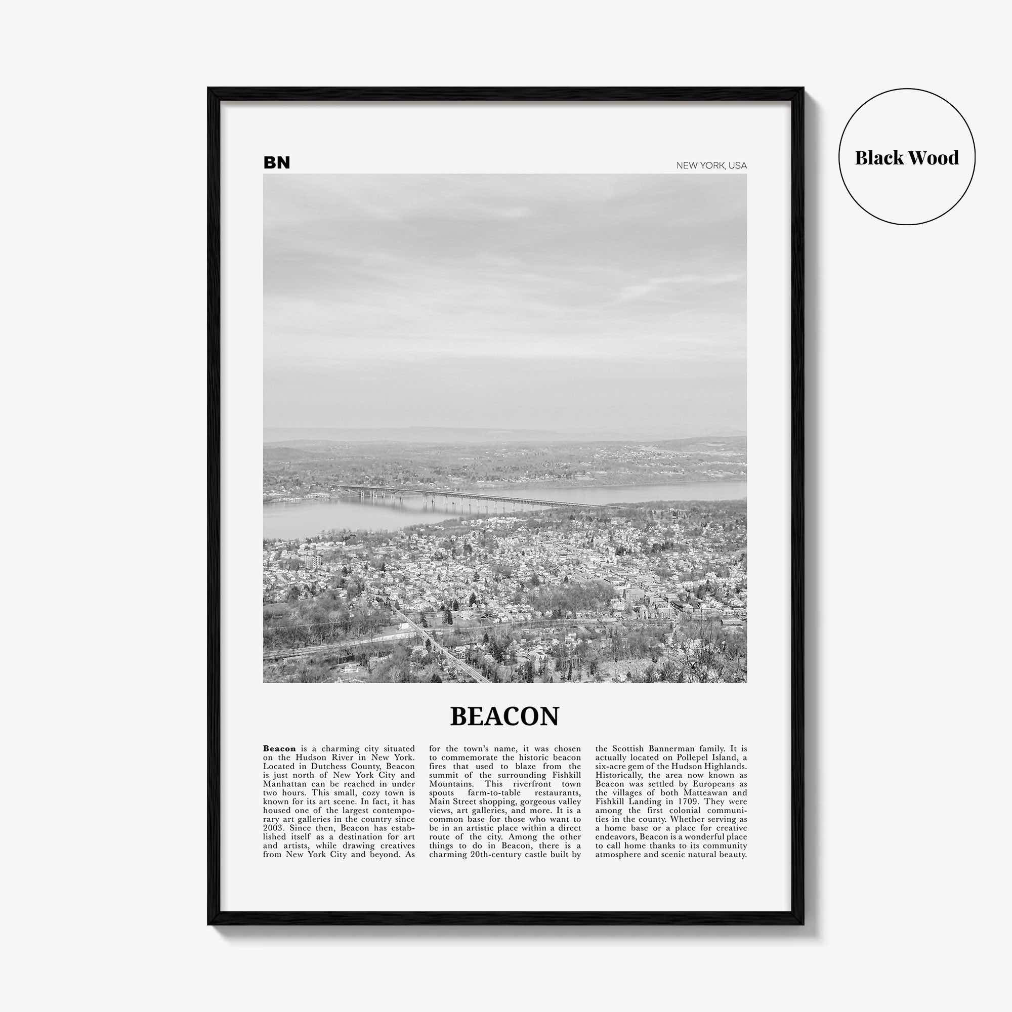 Beacon Print Black and White, Beacon Wall Art, Beacon Poster, Beacon Photo, Beacon Wall Décor, Beacon Map, New York, USA