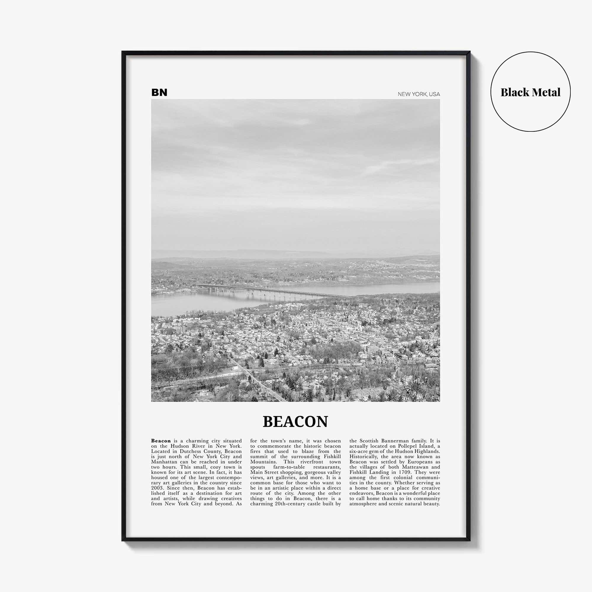 Beacon Print Black and White, Beacon Wall Art, Beacon Poster, Beacon Photo, Beacon Wall Décor, Beacon Map, New York, USA