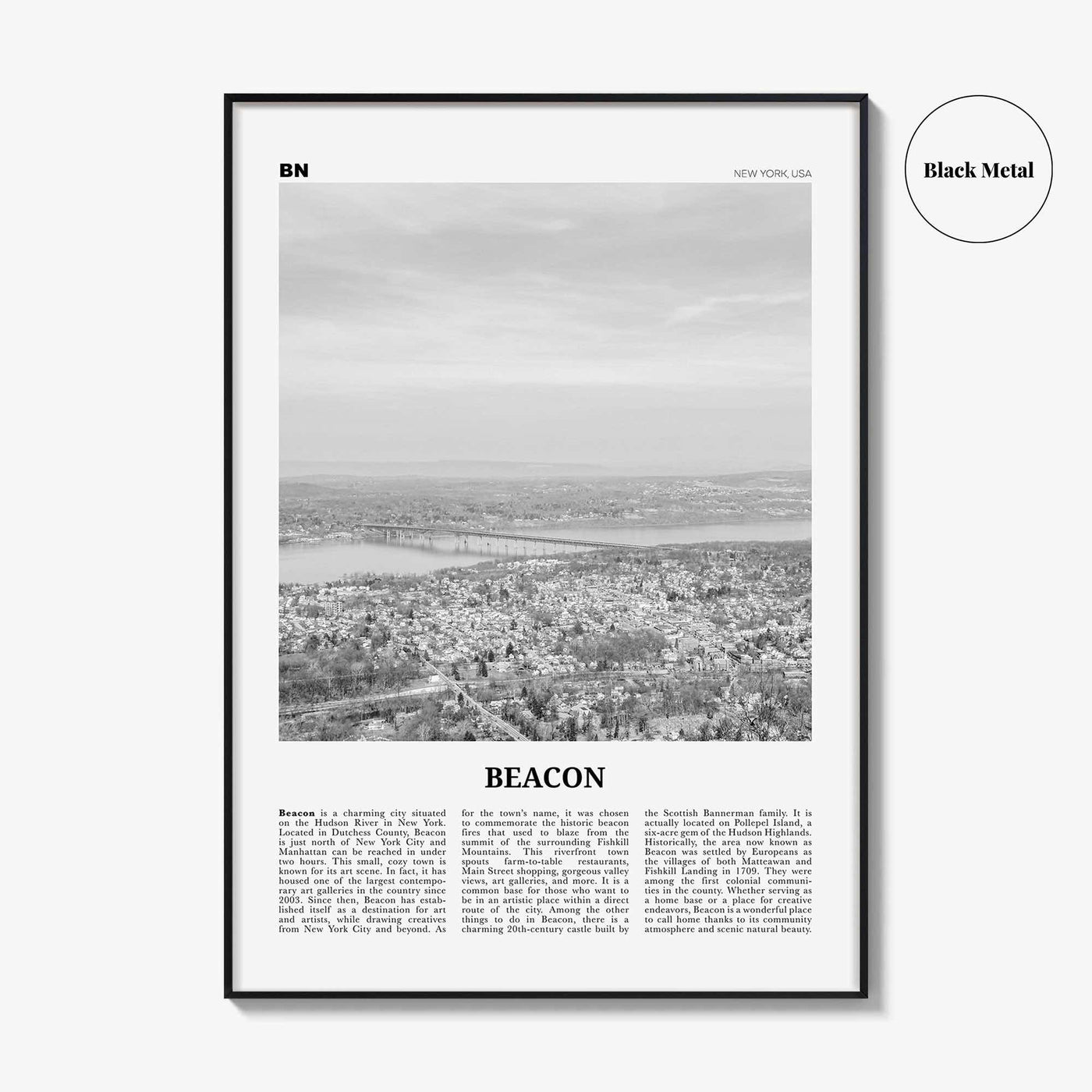 Beacon Print Black and White, Beacon Wall Art, Beacon Poster, Beacon Photo, Beacon Wall Décor, Beacon Map, New York, USA
