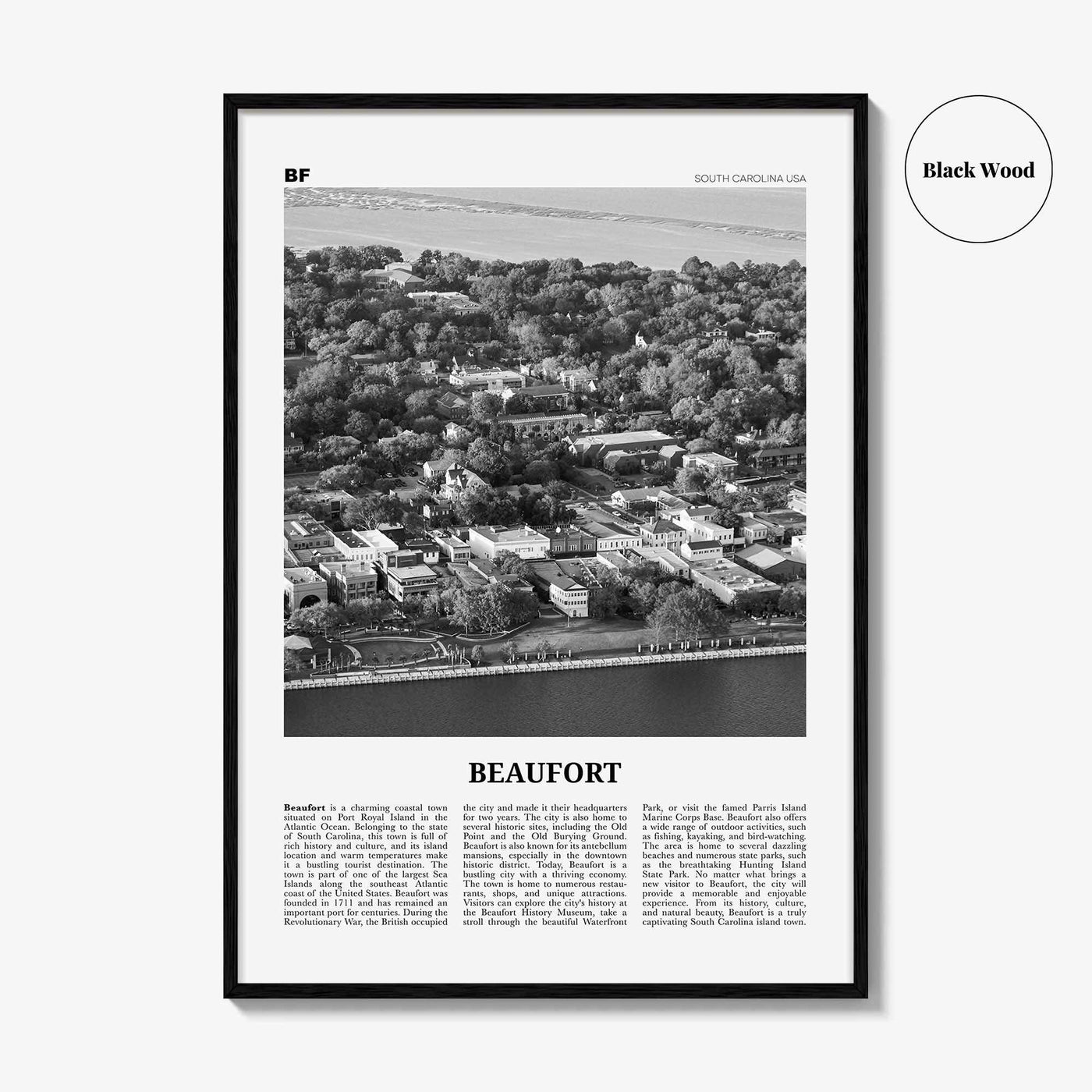Beaufort Print Black and White South Carolina, Beaufort Wall Art, Beaufort Poster, Beaufort Photo, Beaufort Wall Décor, Beaufort Map