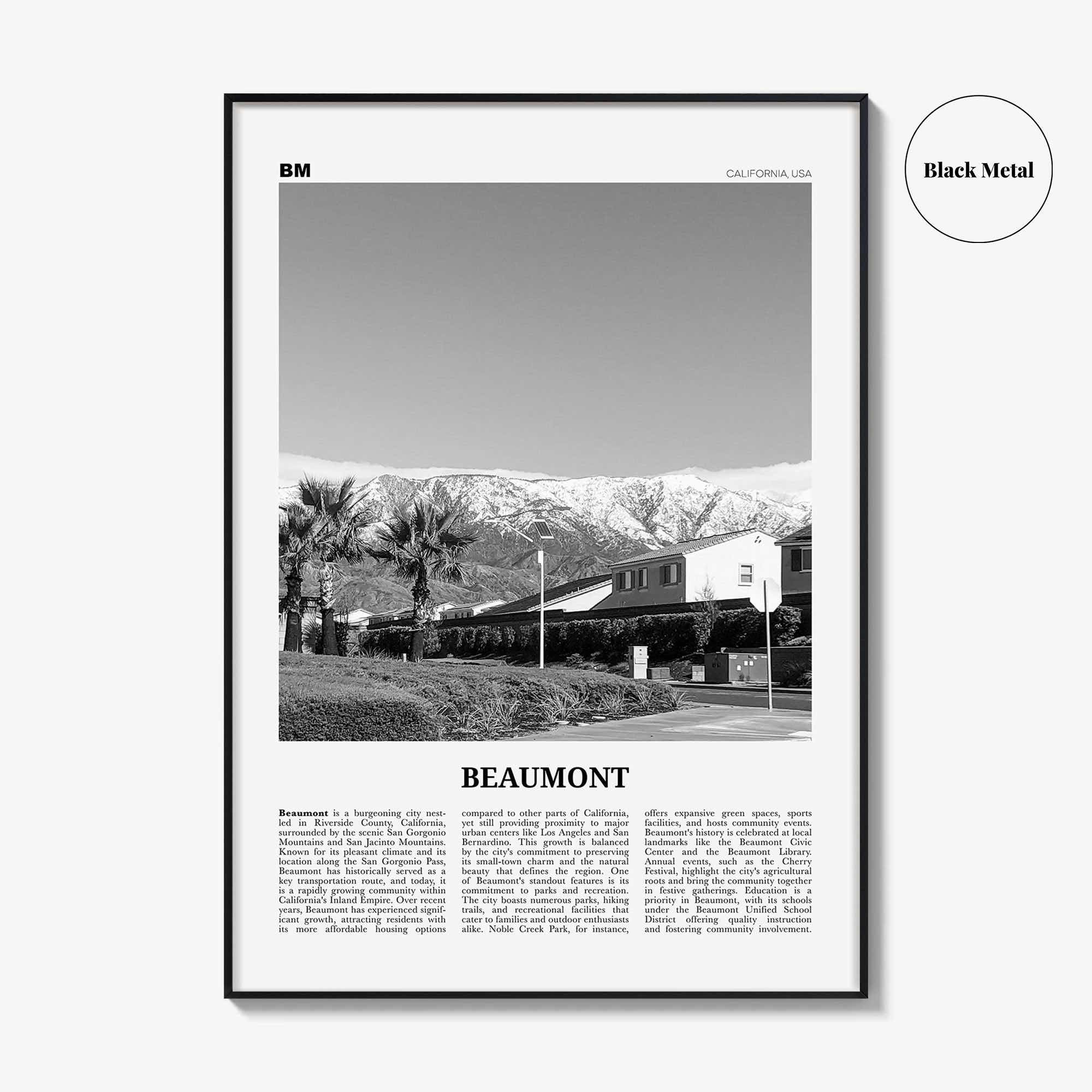 Beaumont Print Black and White California, Beaumont Wall Art, Beaumont Poster, Beaumont Photo, Beaumont Wall Décor,