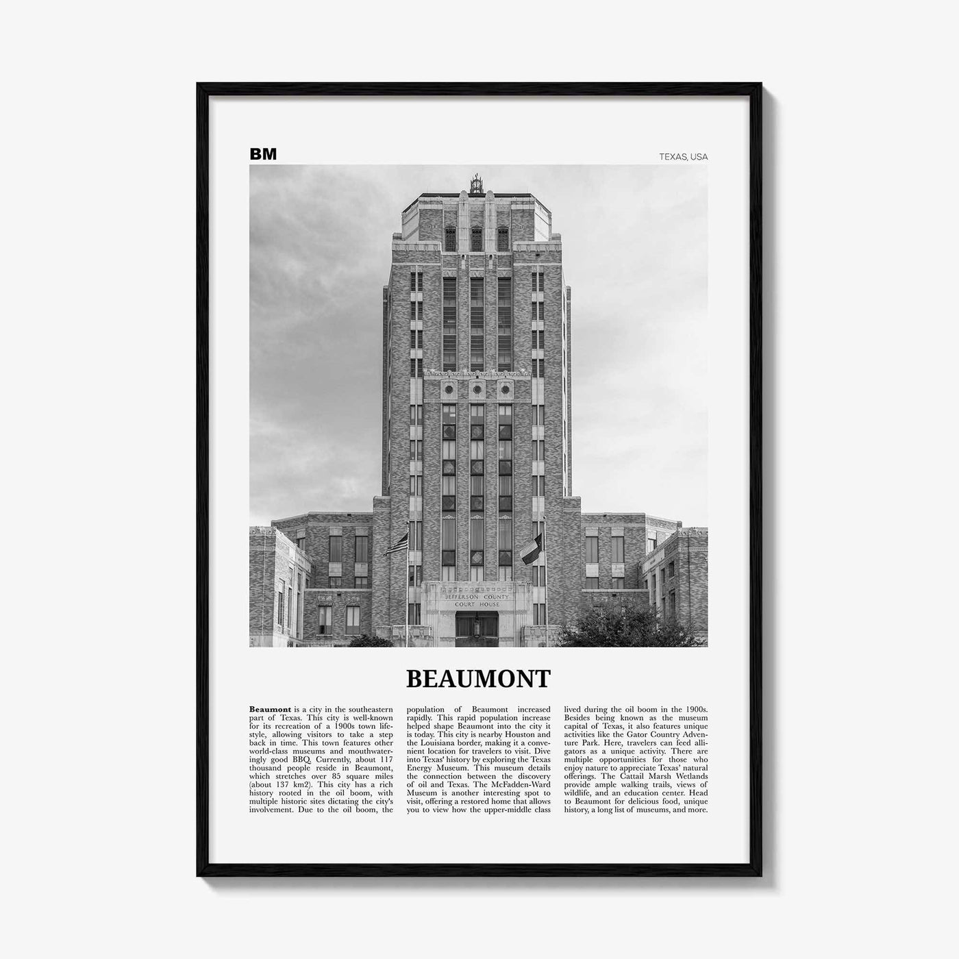 Beaumont Print Black and White Texas, Beaumont Wall Art, Beaumont Poster, Beaumont Photo, Beaumont Wall Décor, Beaumont Map, Texas, USA