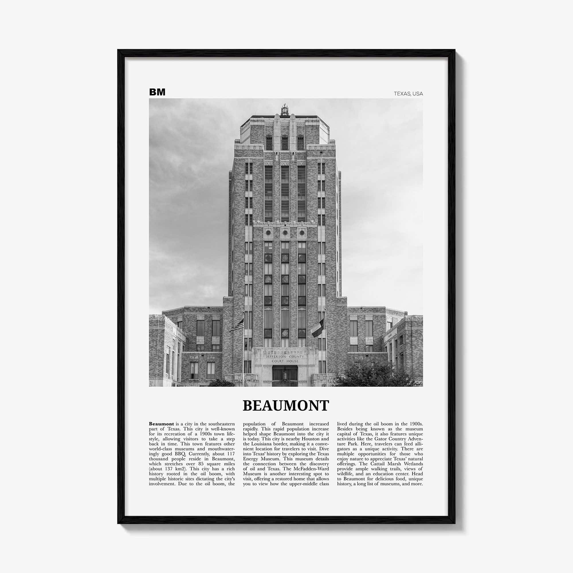 Beaumont Print Black and White Texas, Beaumont Wall Art, Beaumont Poster, Beaumont Photo, Beaumont Wall Décor, Beaumont Map, Texas, USA