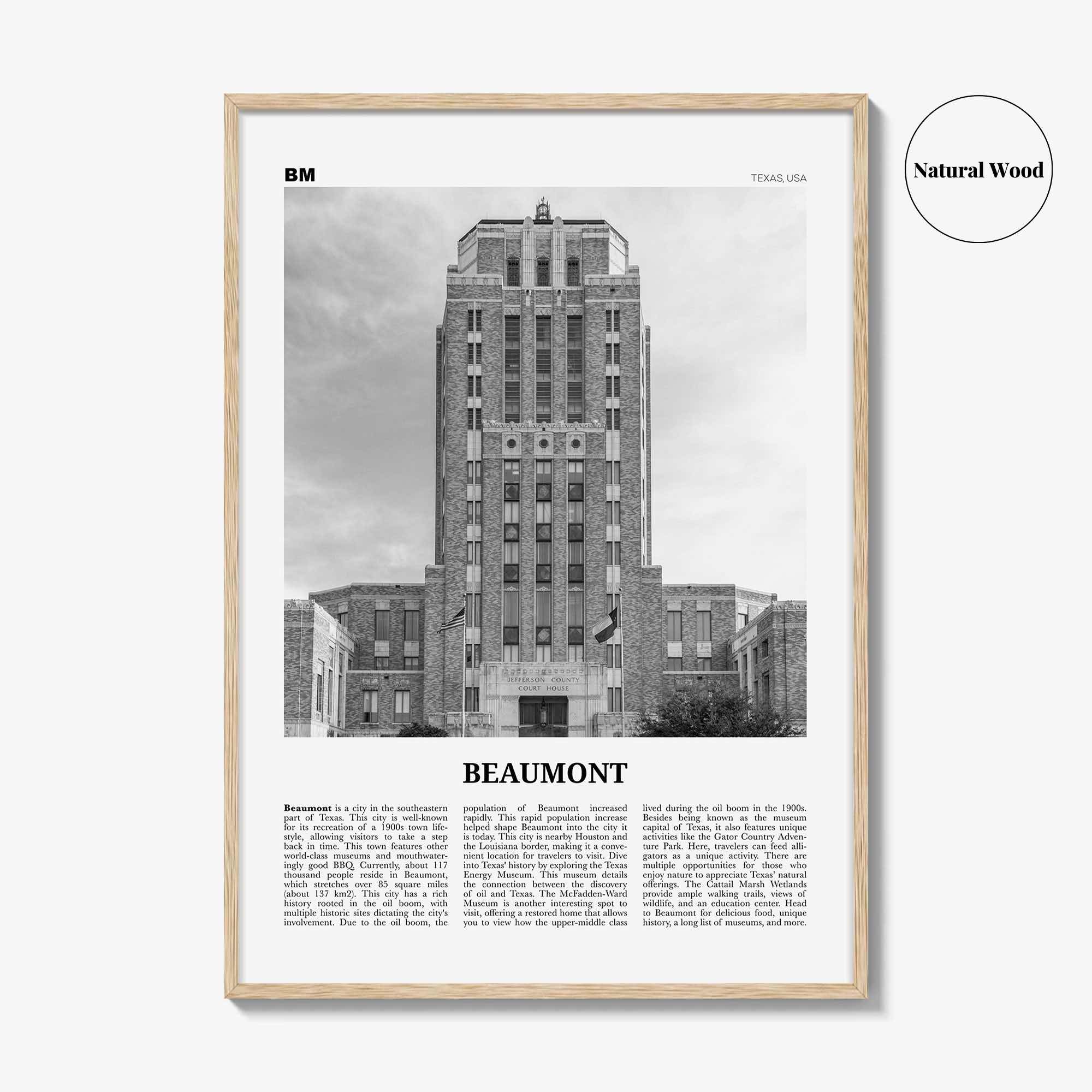 Beaumont Print Black and White Texas, Beaumont Wall Art, Beaumont Poster, Beaumont Photo, Beaumont Wall Décor, Beaumont Map, Texas, USA